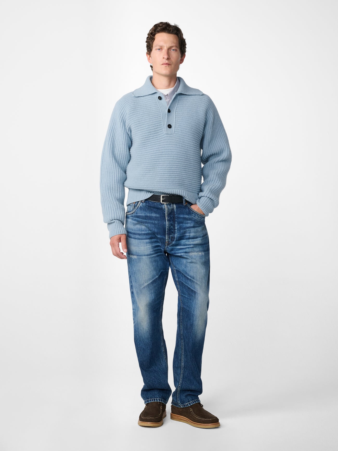 Barrow Lambswool Knit Polo in Glacier Blue