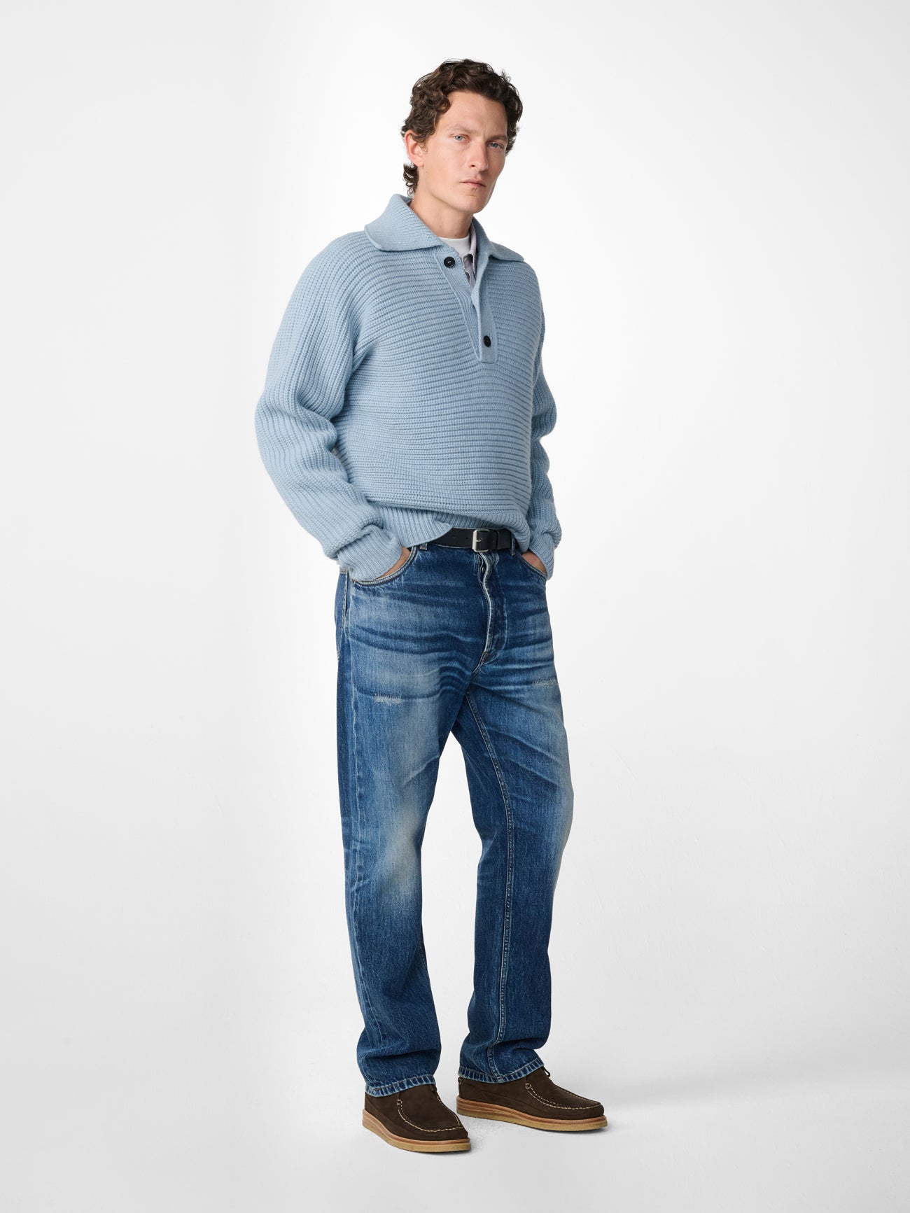 Barrow Lambswool Knit Polo in Glacier Blue