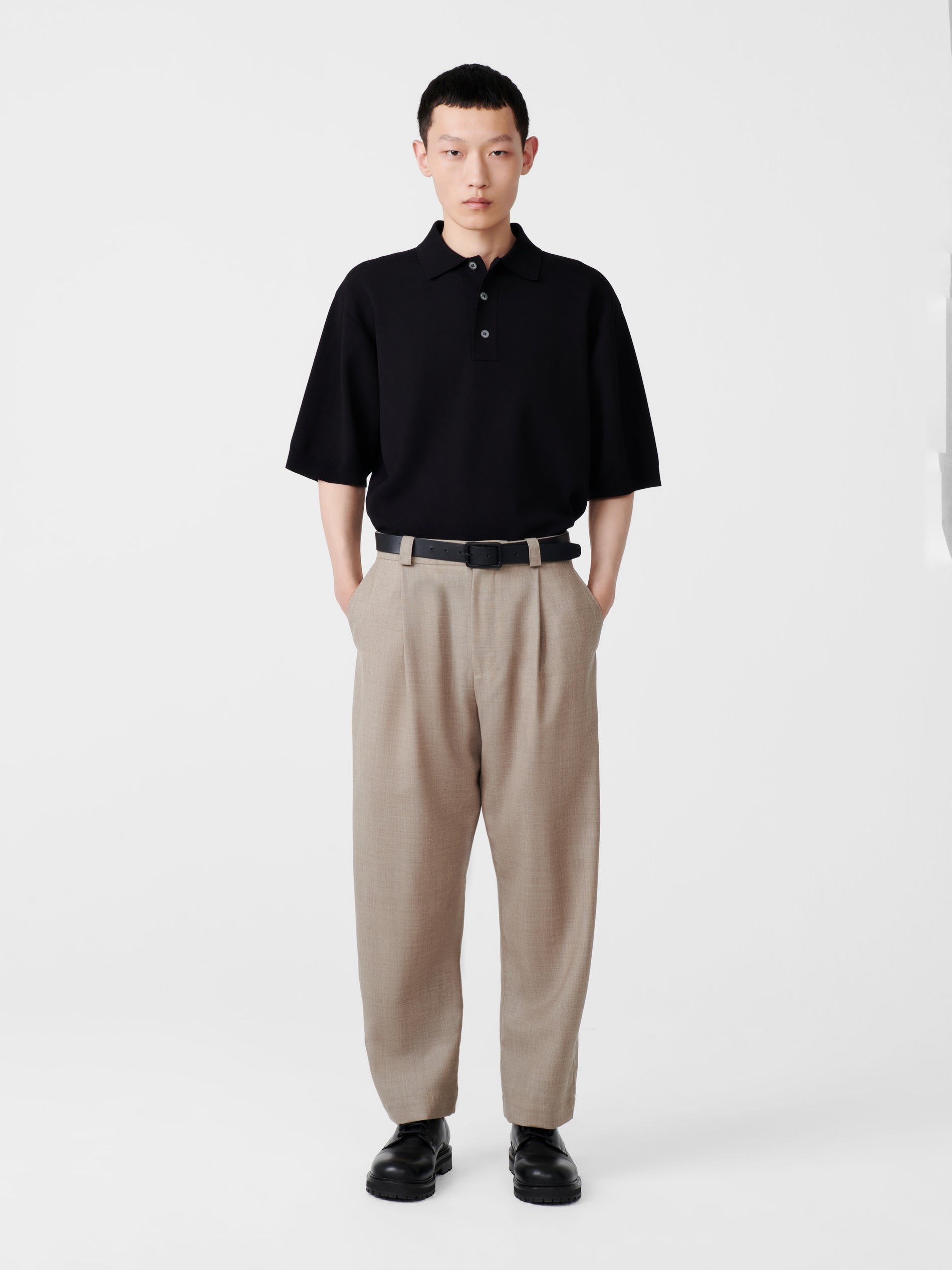 Tuck Tropical Wool Pant in Straw Melange - Studio Nicholson