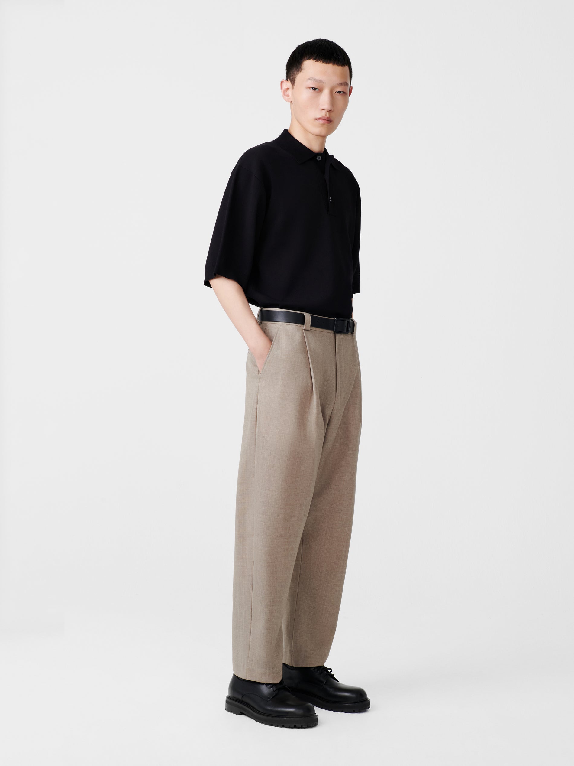Tuck Tropical Wool Pant in Straw Melange - Studio Nicholson