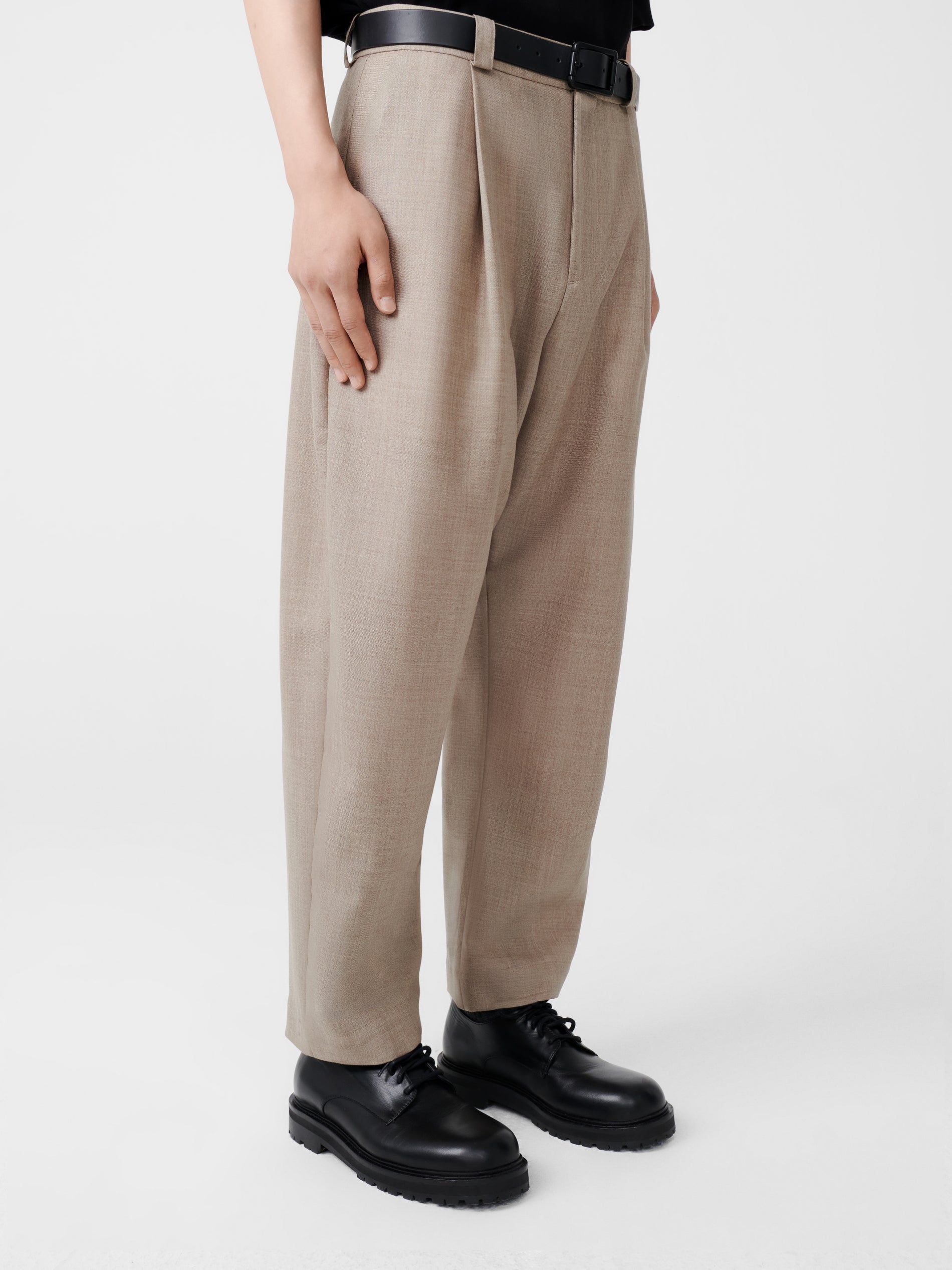 Tuck Tropical Wool Pant in Straw Melange - Studio Nicholson