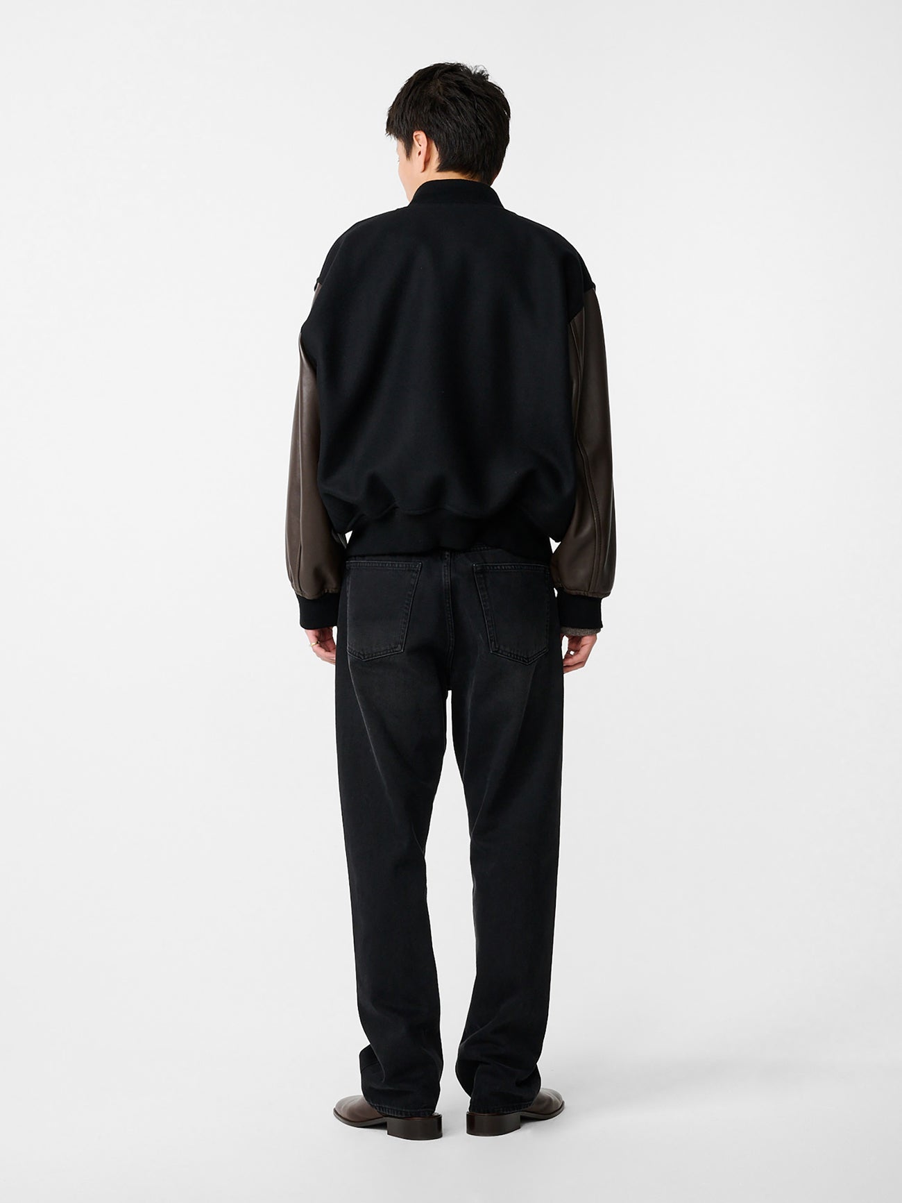 Alph Leather Bomber Jacket in Black / Cocoa