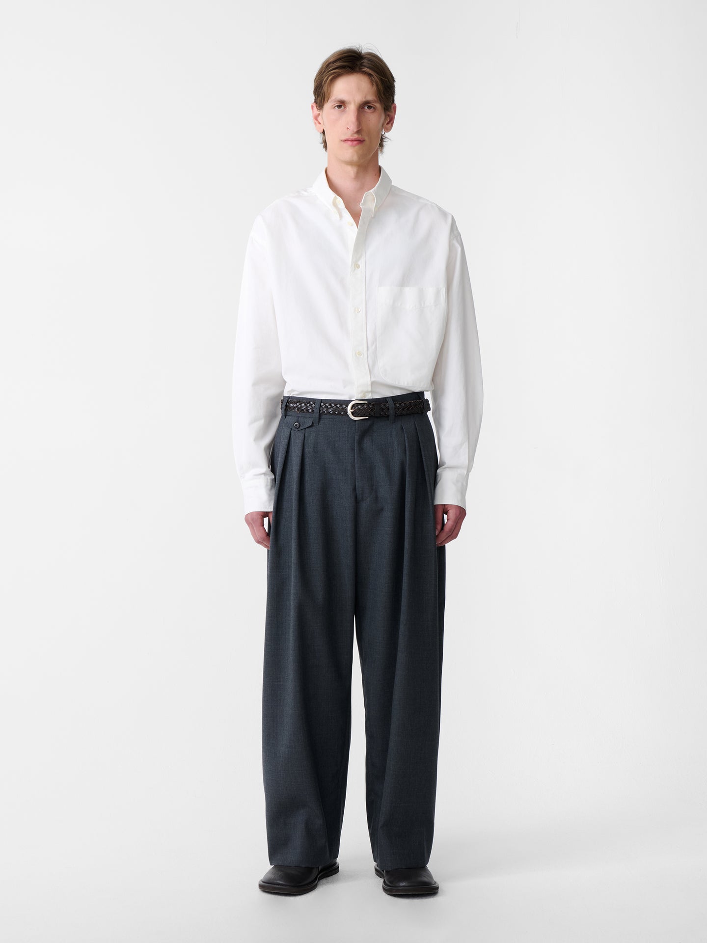 SN X BEAMS Plus Alvy Tropical Wool Pant in Charcoal Marl