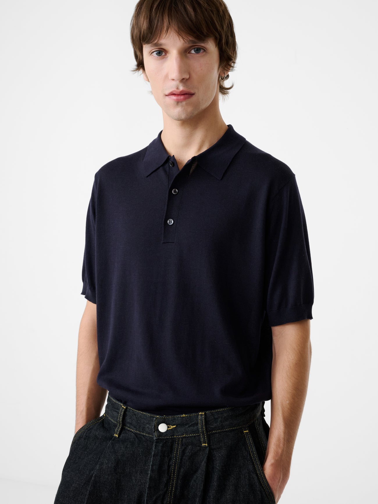 Arieta Knit Polo in Dark Navy – Studio Nicholson