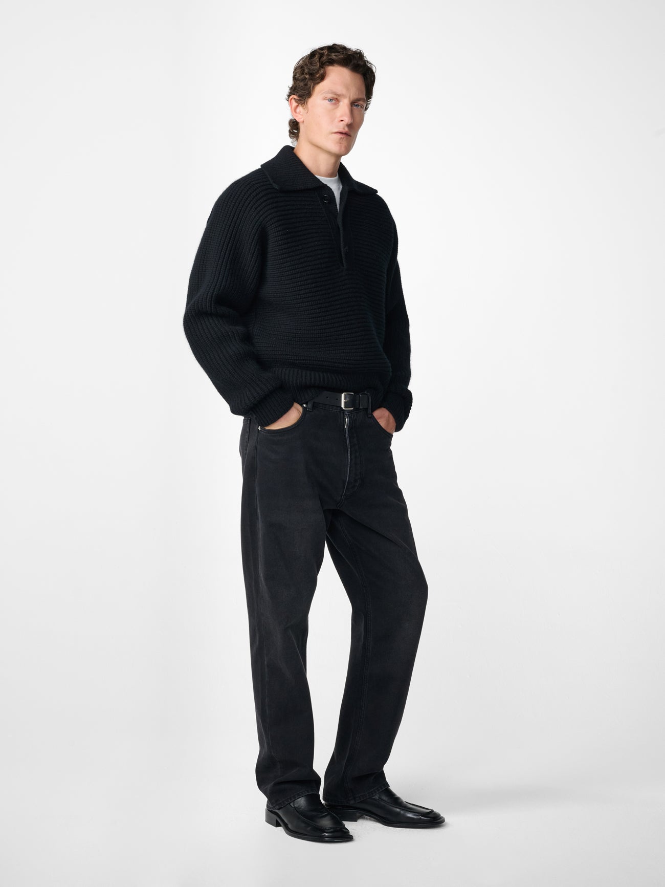 Barrow Lambswool Knit Polo in Black