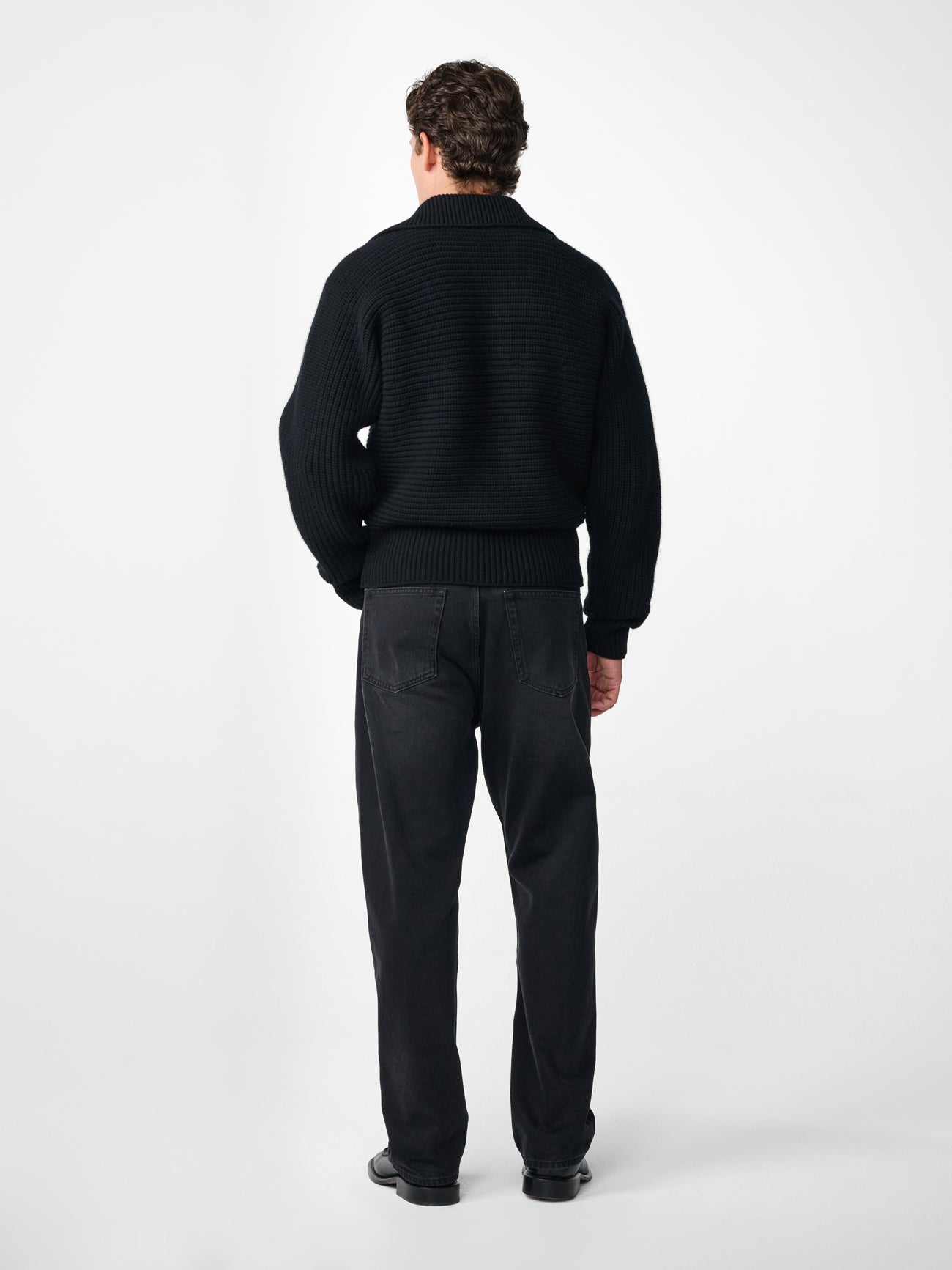 Barrow Lambswool Knit Polo in Black