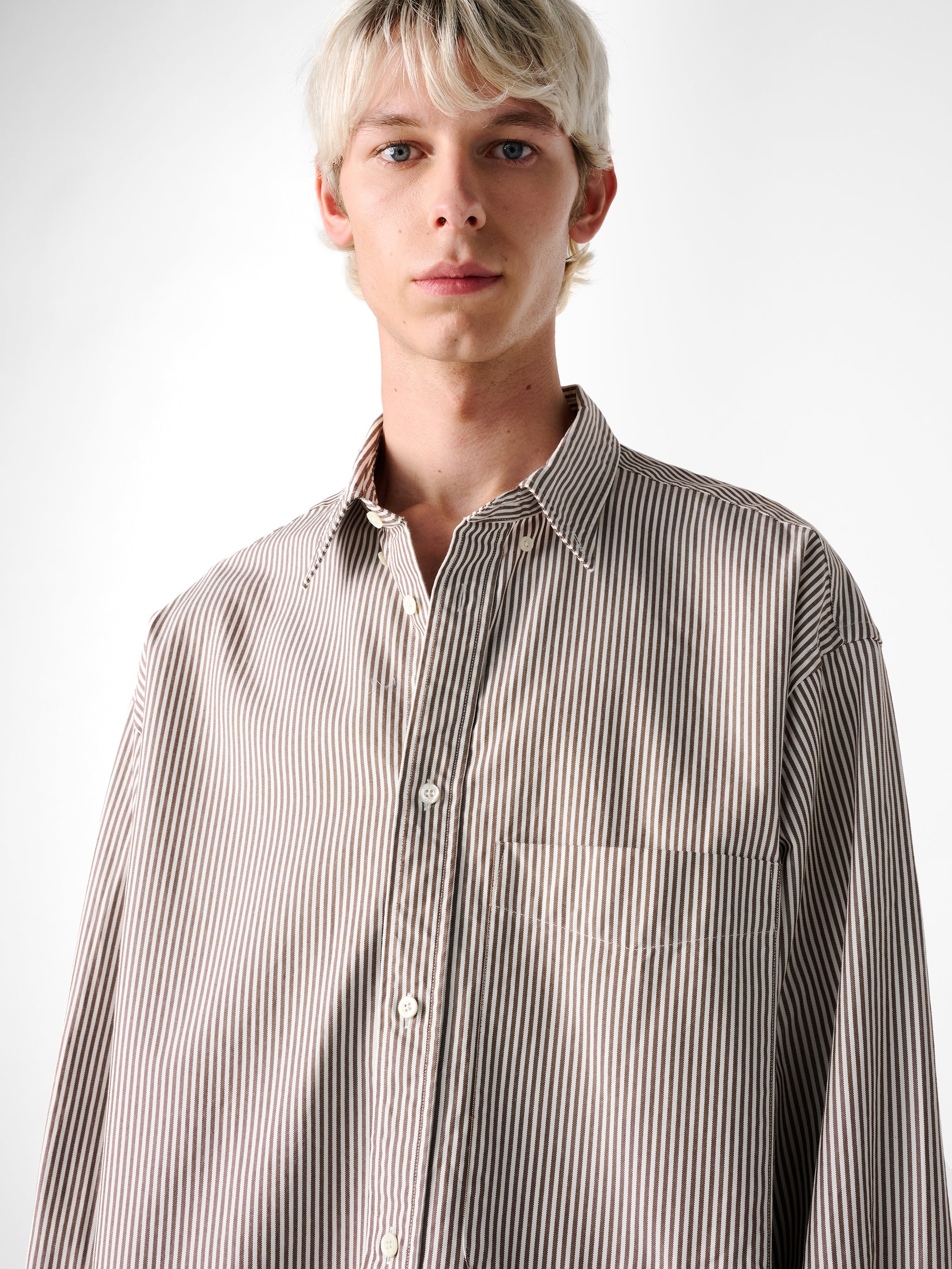 SN X BEAMS Plus Lisa Oxford Shirt in Brown White Stripe – Studio