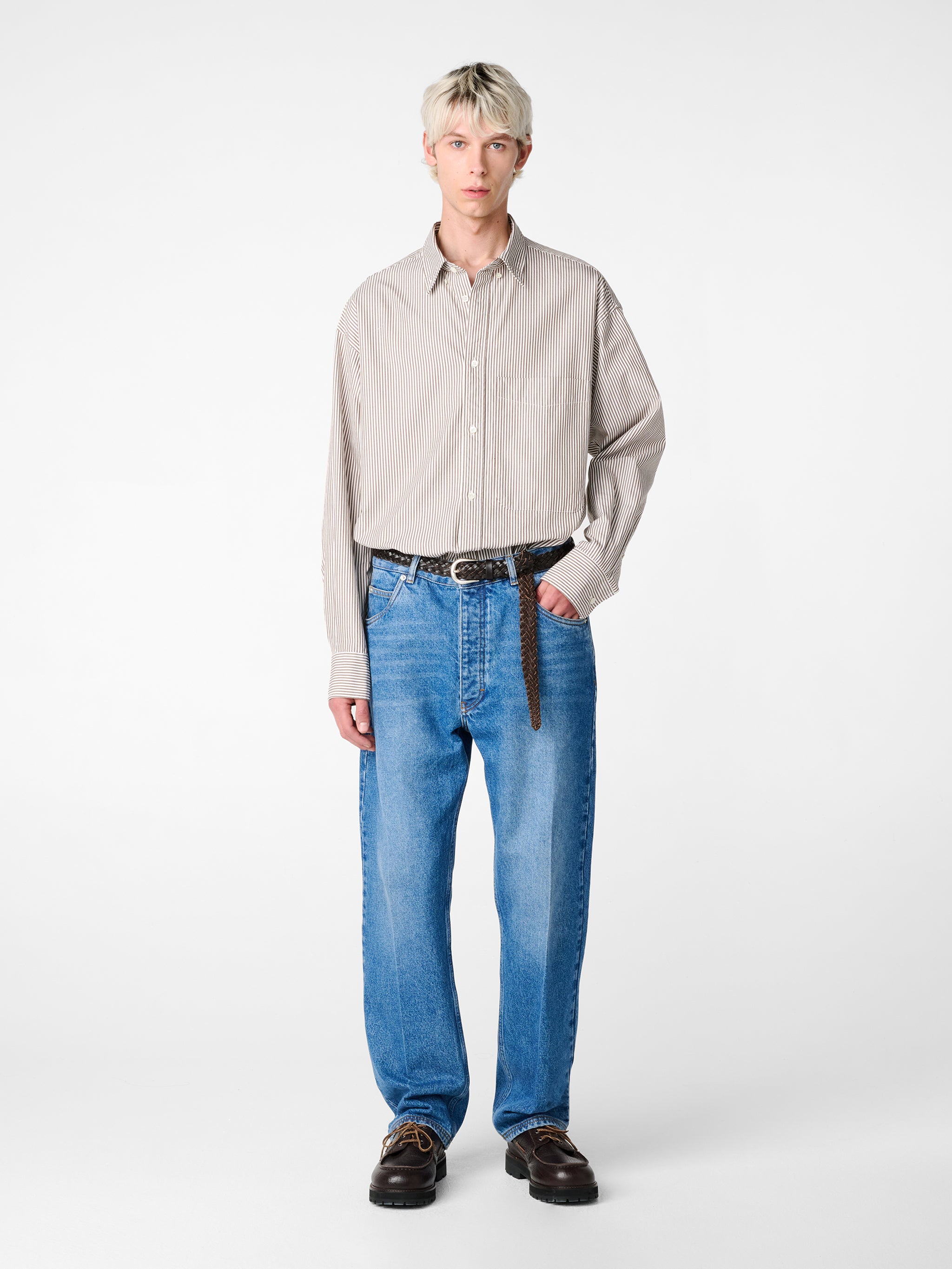 SN X BEAMS Plus Lisa Oxford Shirt in Brown White Stripe – Studio