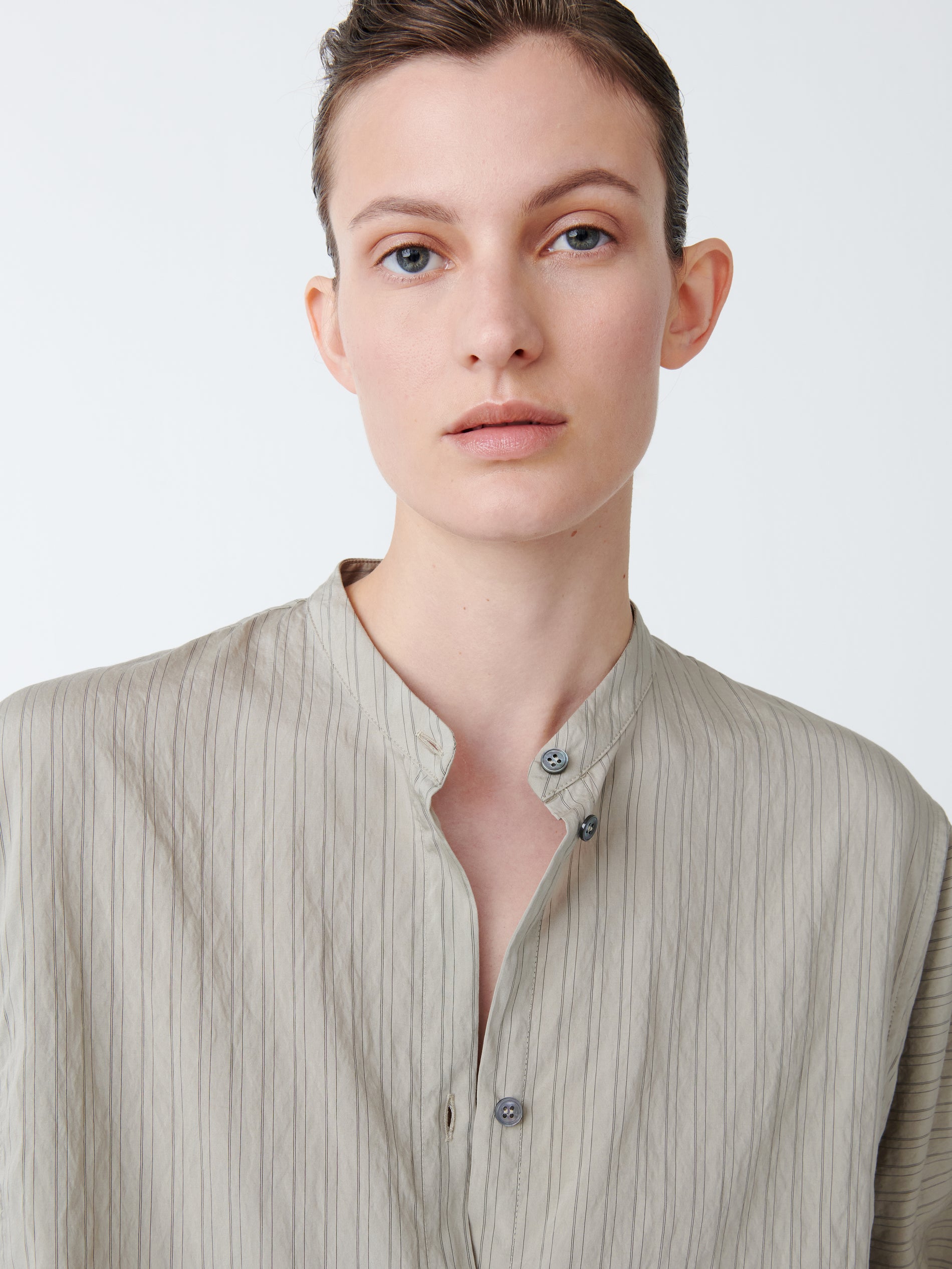 Bonsho Shirt in Pebble / Black Stripe - Studio Nicholson
