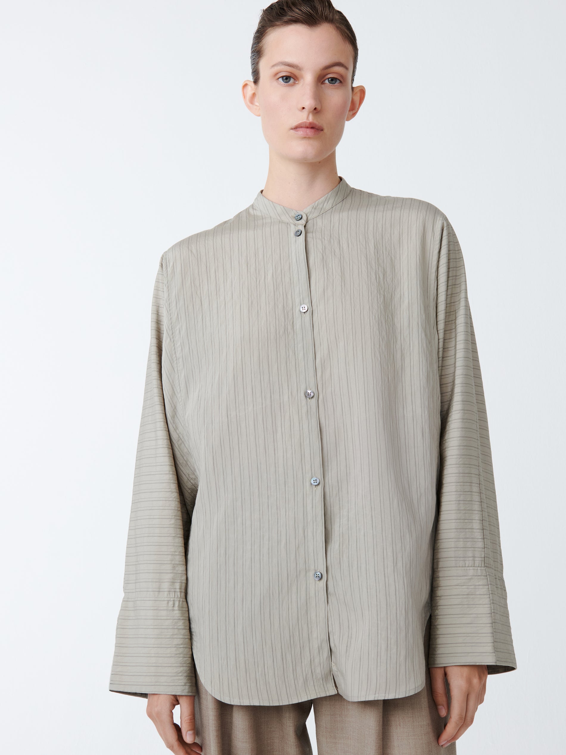 Bonsho Shirt in Pebble / Black Stripe - Studio Nicholson