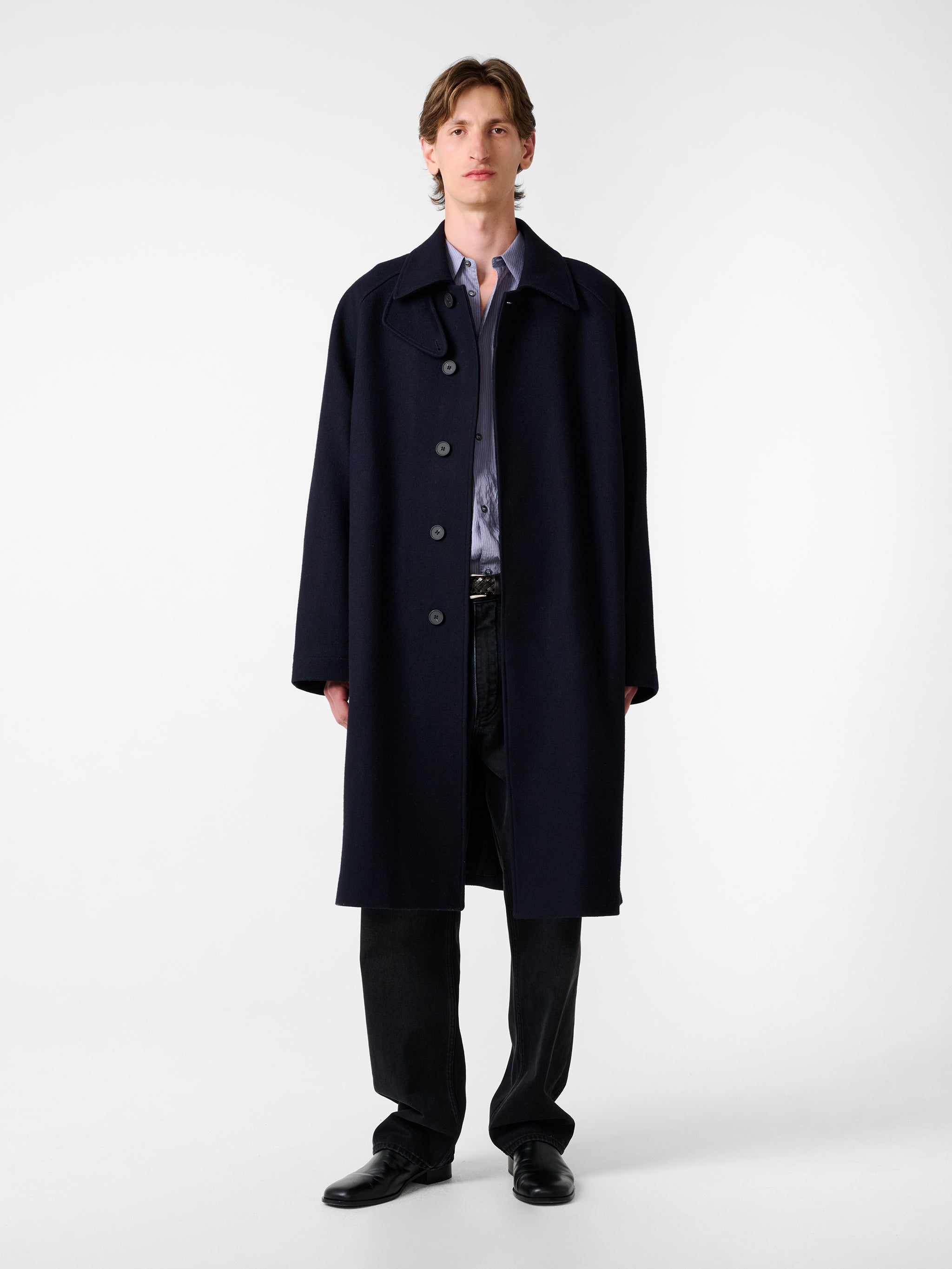 Men's Designer Cabo Coat | Melton Wool Overcoat | Dark Navy