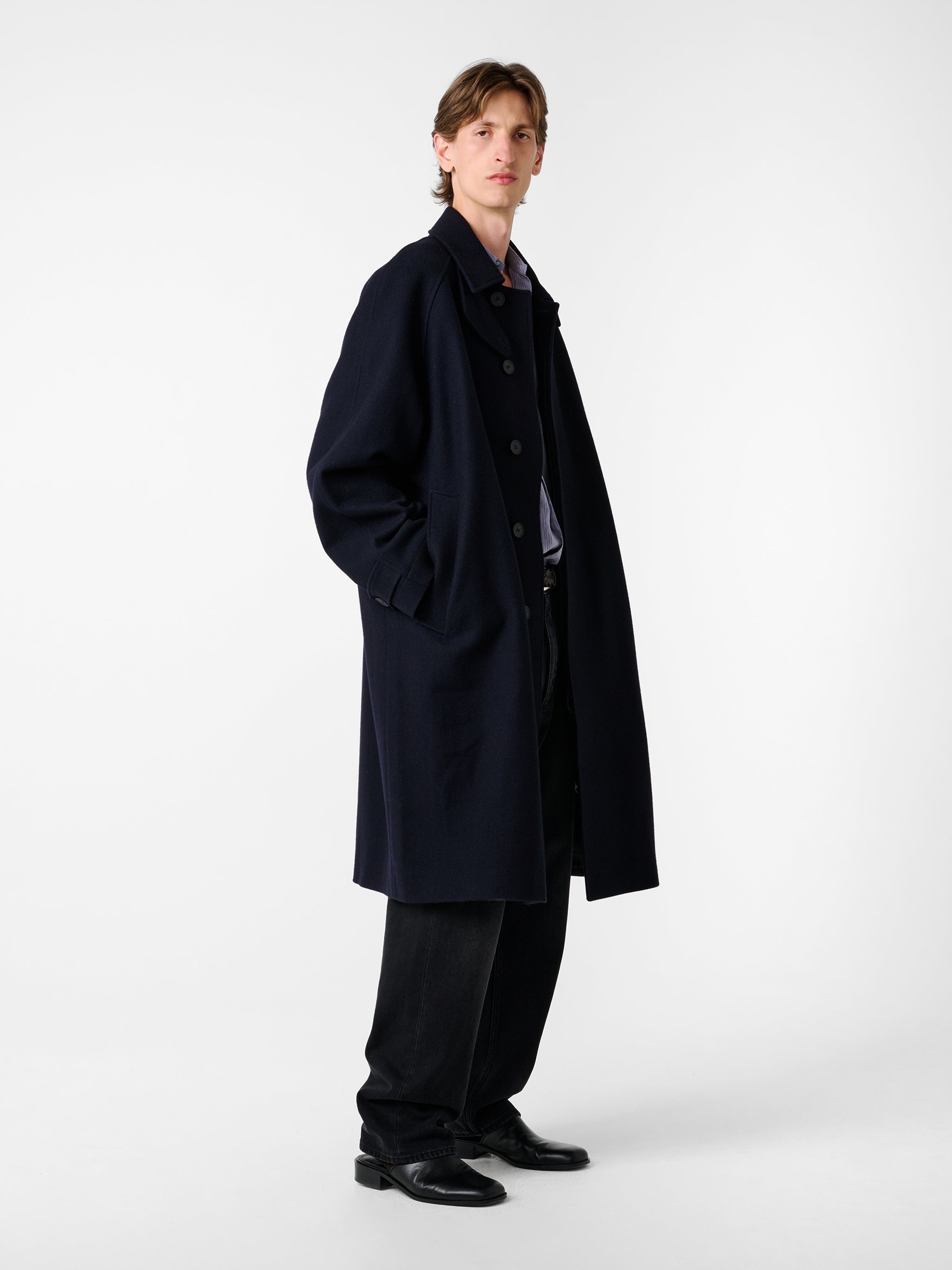 Men's Designer Cabo Coat | Melton Wool Overcoat | Dark Navy