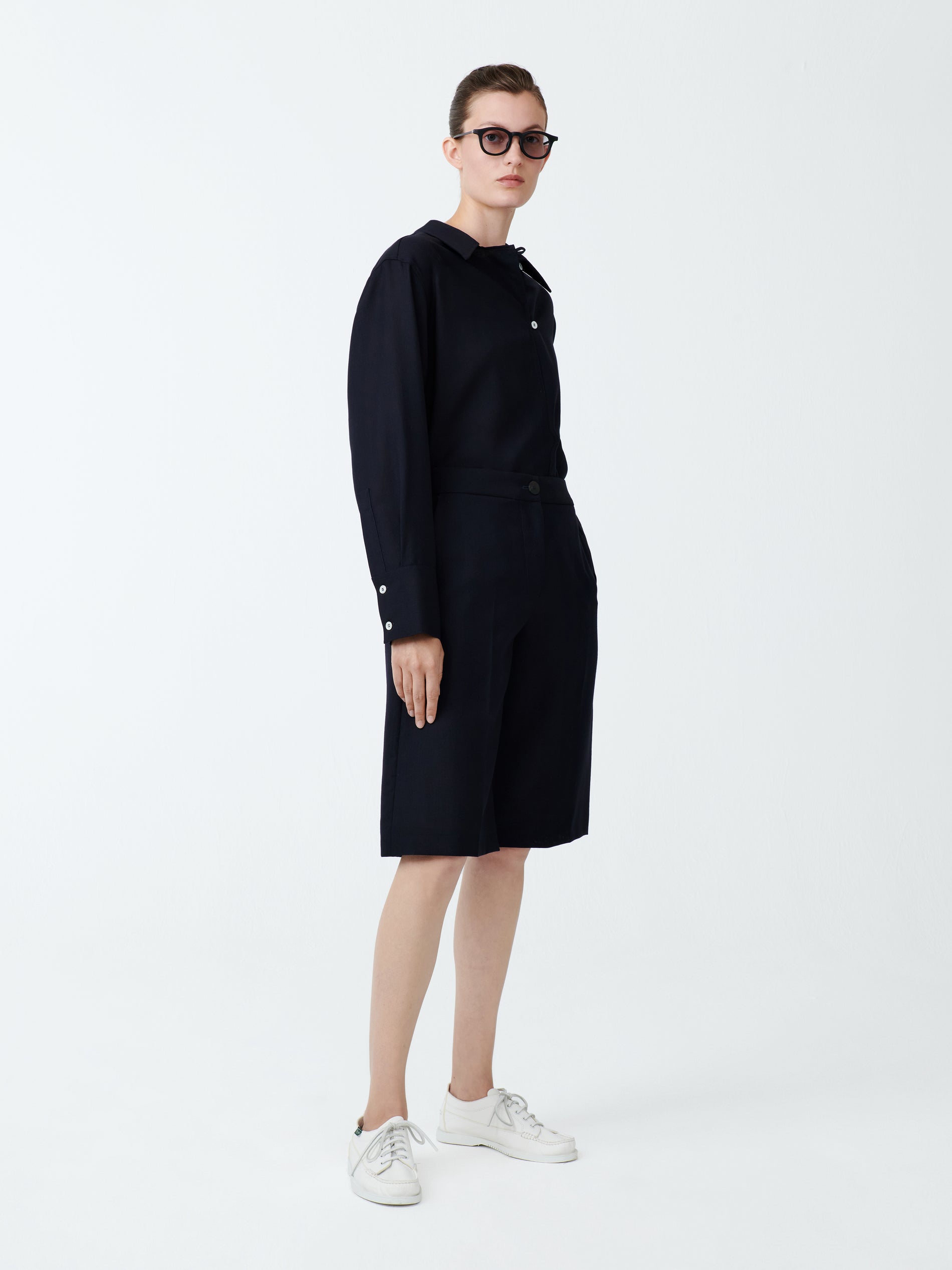 Cabra Tropical Wool Short in Darkest Navy - Studio Nicholson
