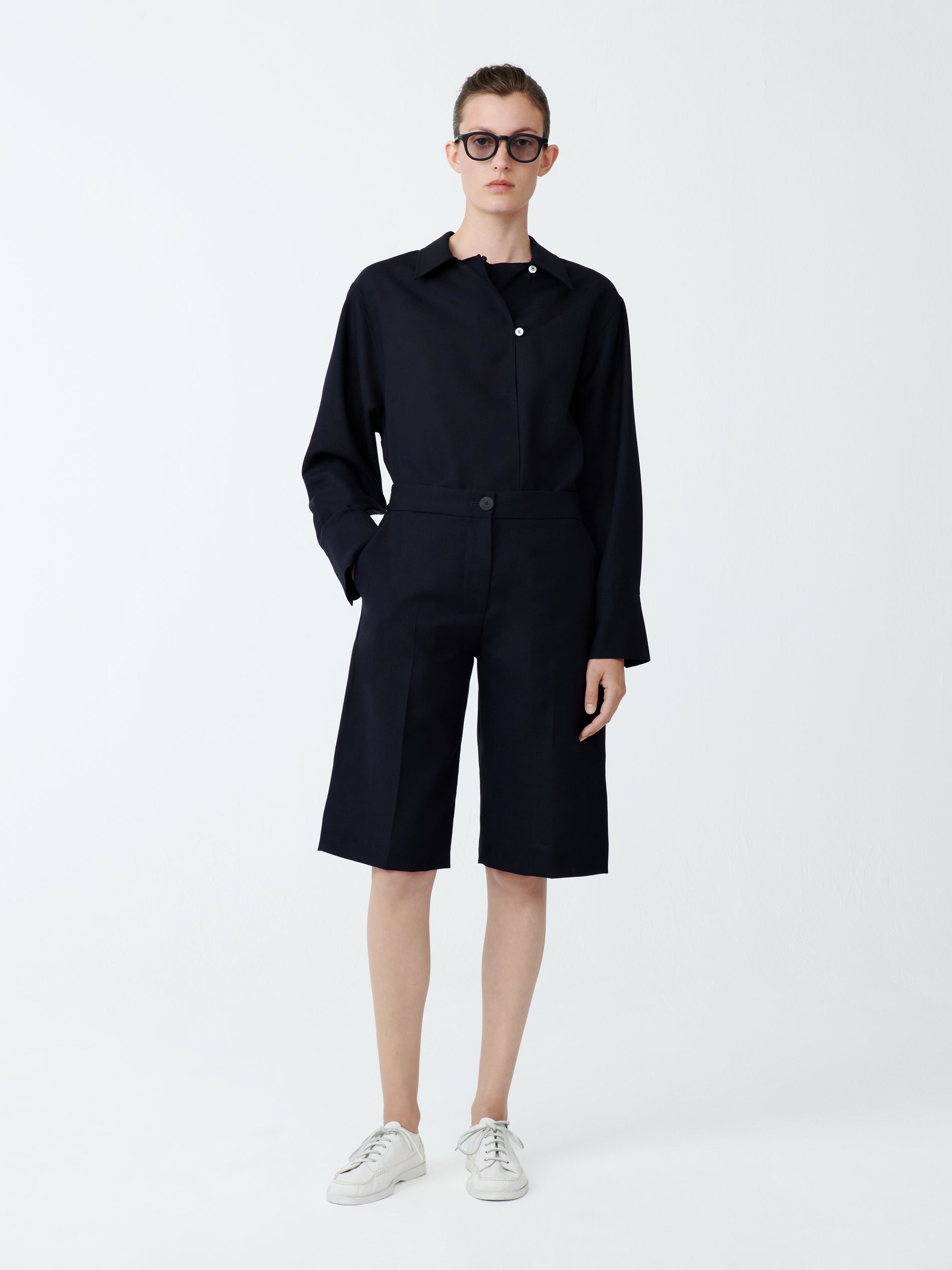 Cabra Tropical Wool Short in Darkest Navy - Studio Nicholson