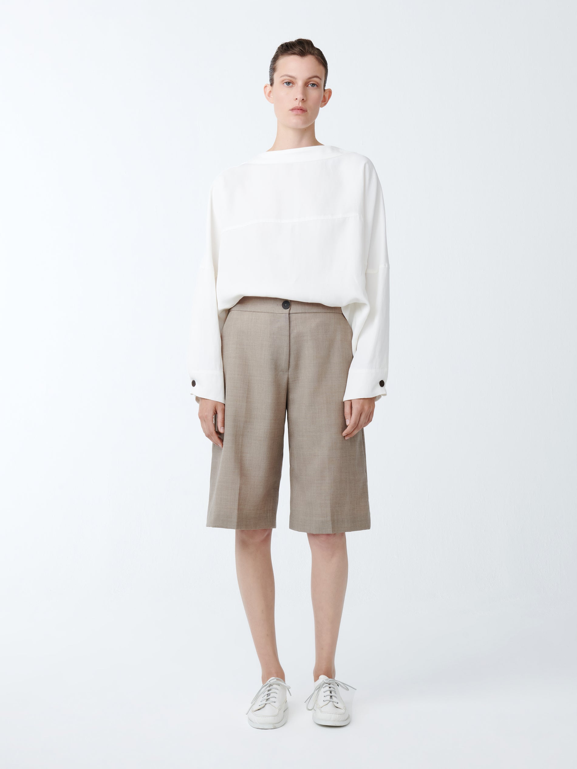 Cabra Tropical Wool Short in Straw Melange - Studio Nicholson
