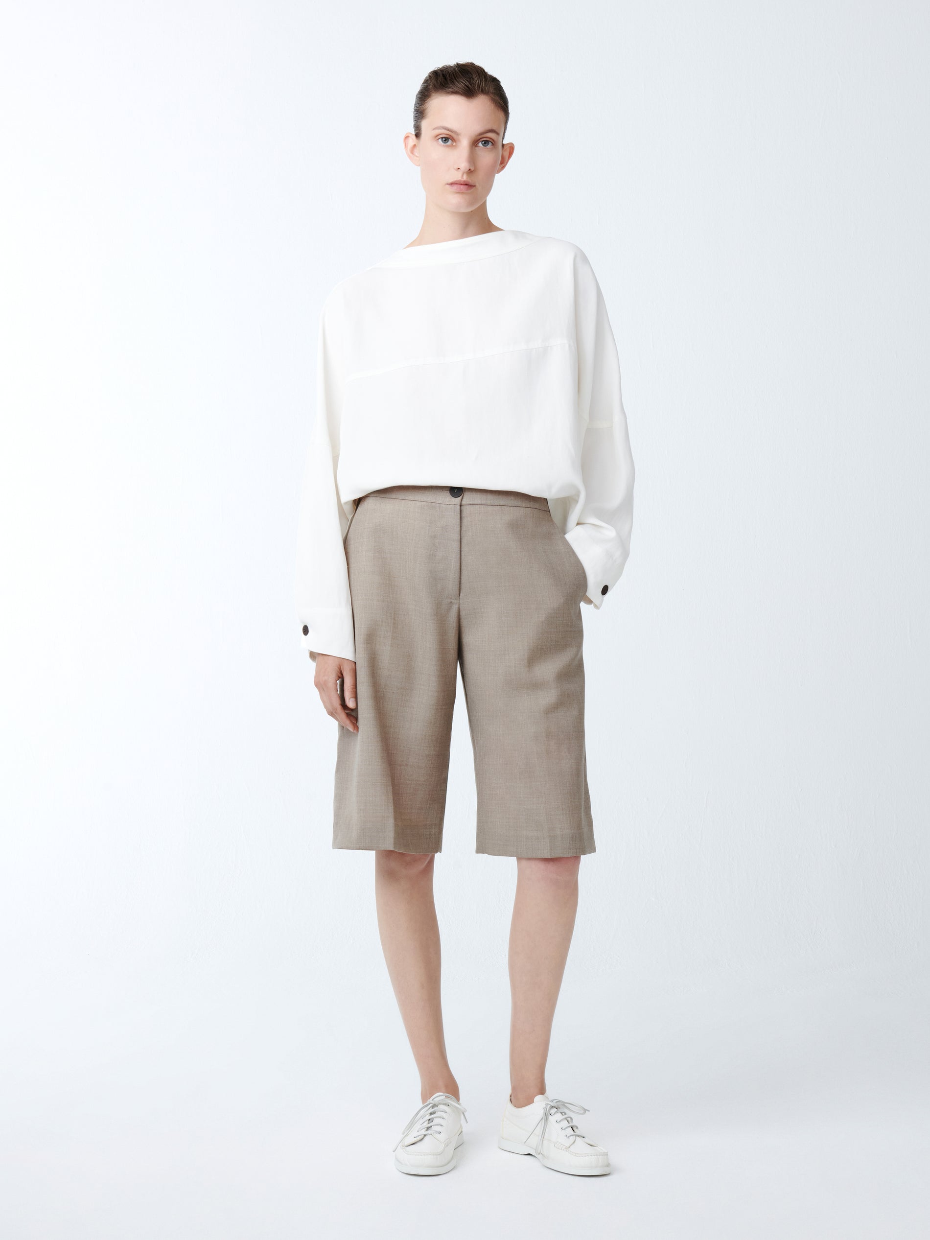 Cabra Tropical Wool Short in Straw Melange - Studio Nicholson