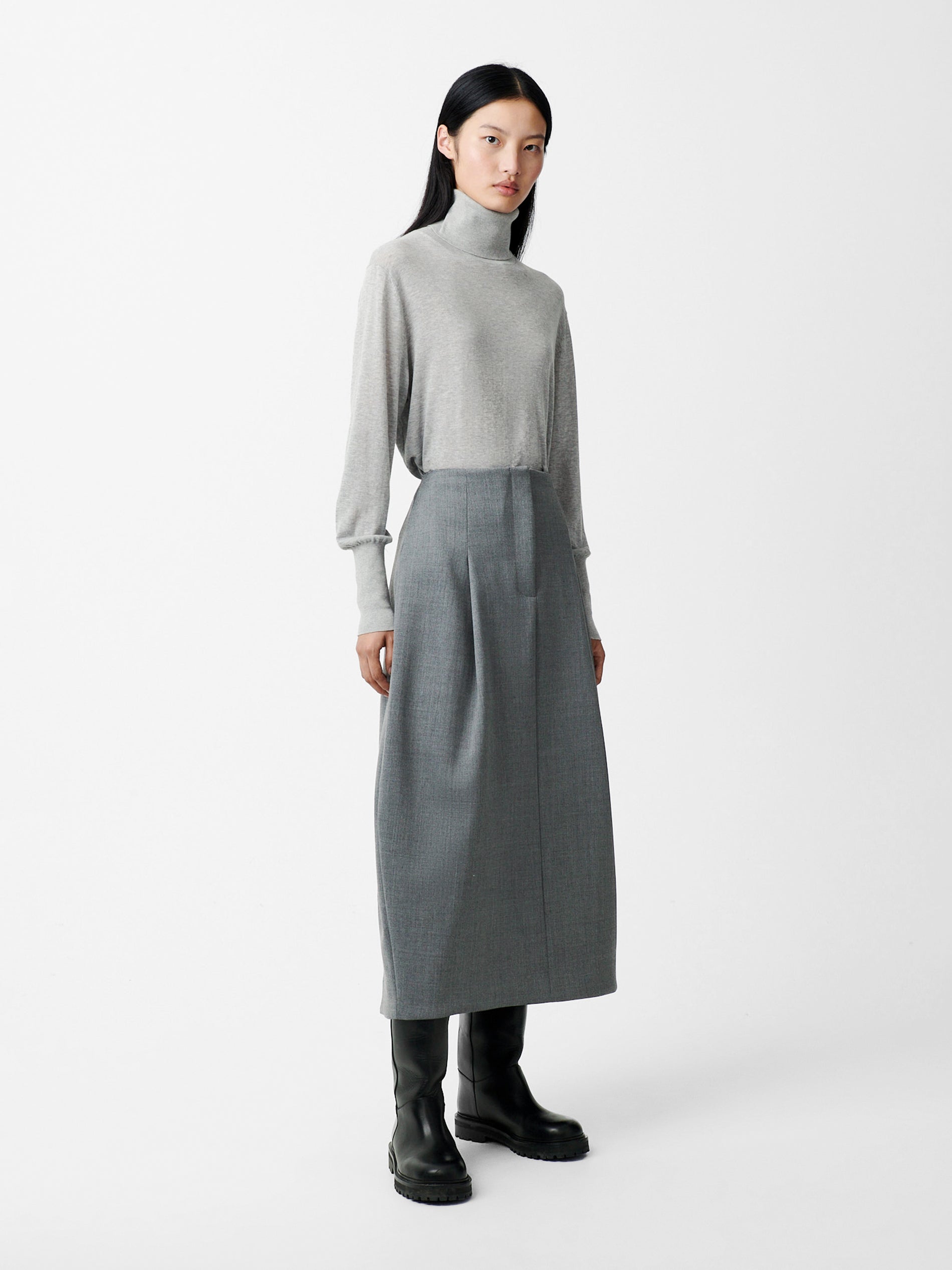 Carson Viscose Skirt in Grey Marl - Studio Nicholson