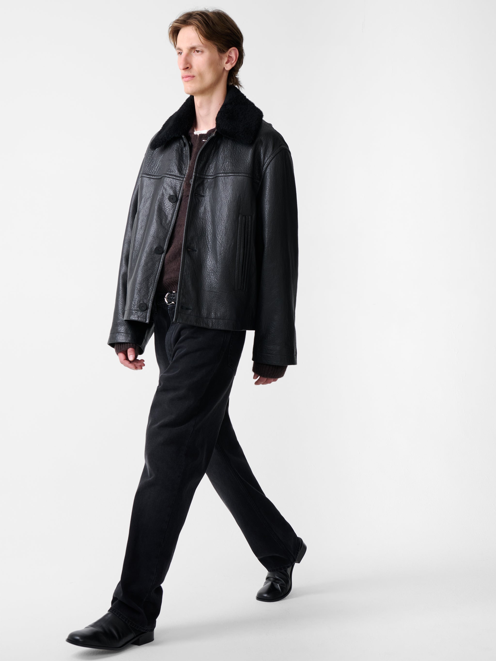 Men's Designer Del Leather Jacket | Sheepskin & Shearling | Black