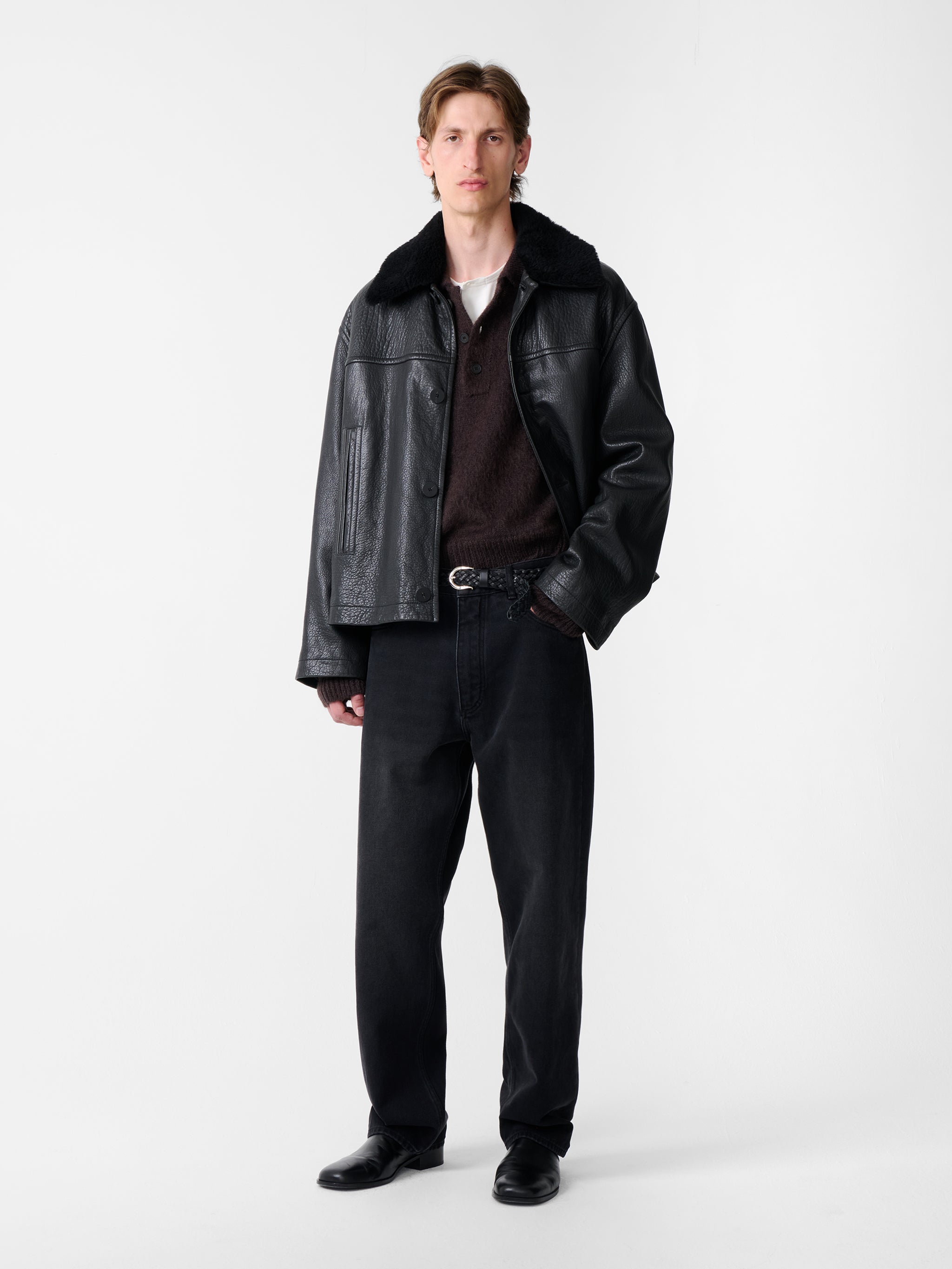 Men's Designer Del Leather Jacket | Sheepskin & Shearling | Black