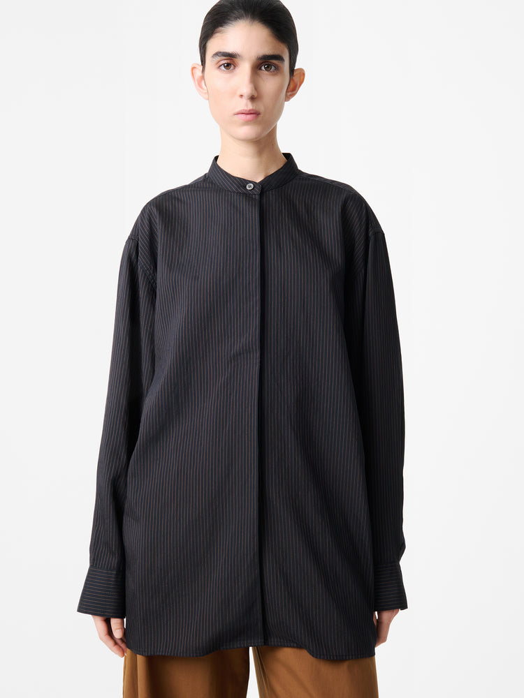 Faber Stripe Shirt in Darkest Navy / Almond