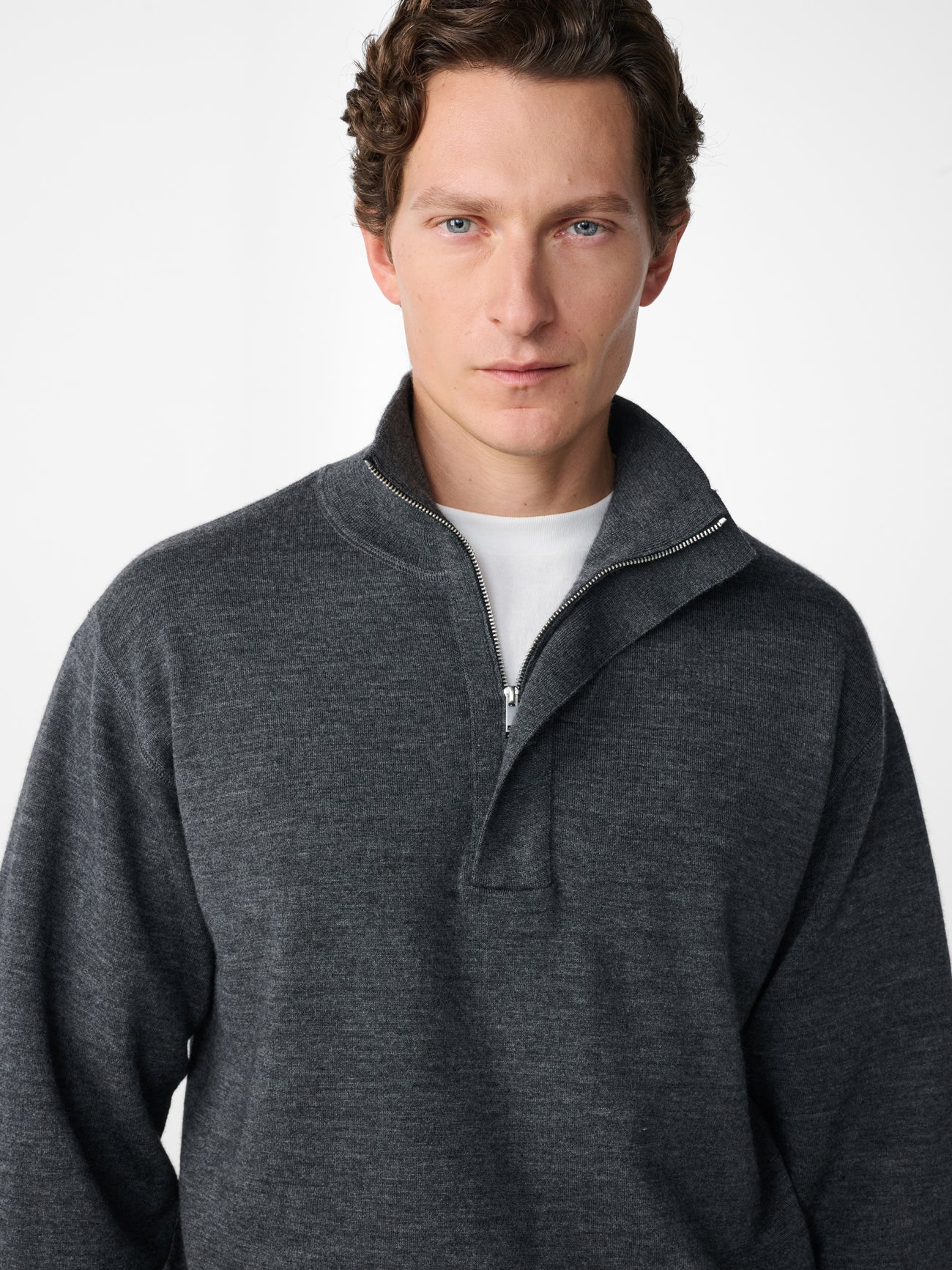 Falmouth Cashmere Knit Polo in Charcoal