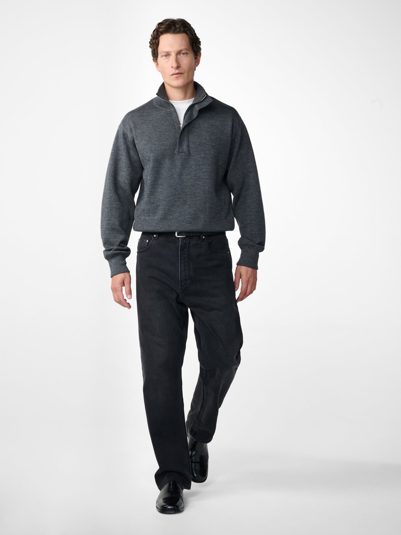 Falmouth Cashmere Knit Polo in Charcoal