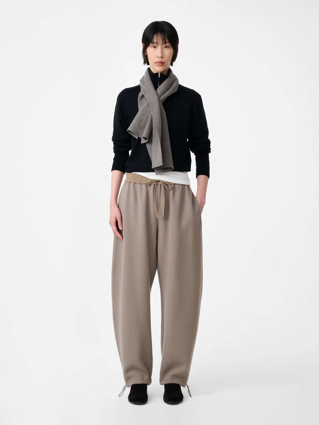 Farr Wool Drawstring Pant in Taupe