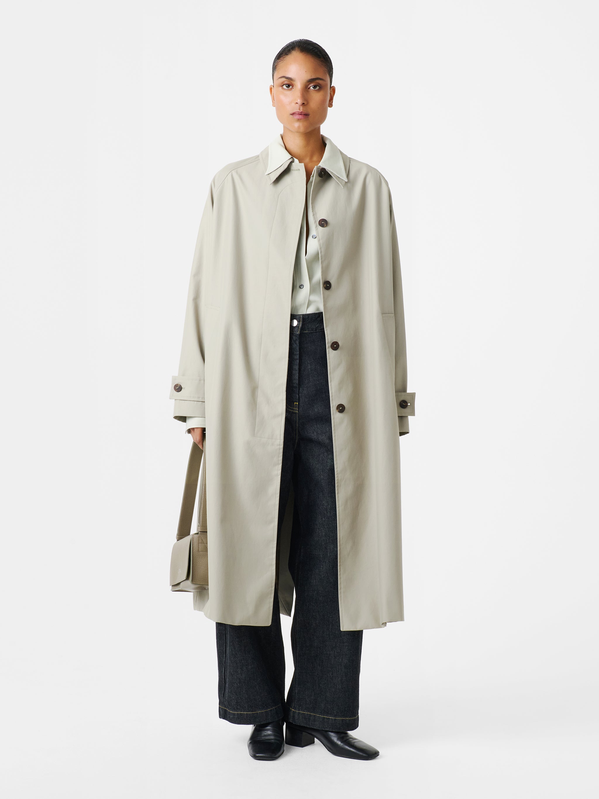 Holin Coated Cotton Coat in Soap | Women's Lightweight Raincoat