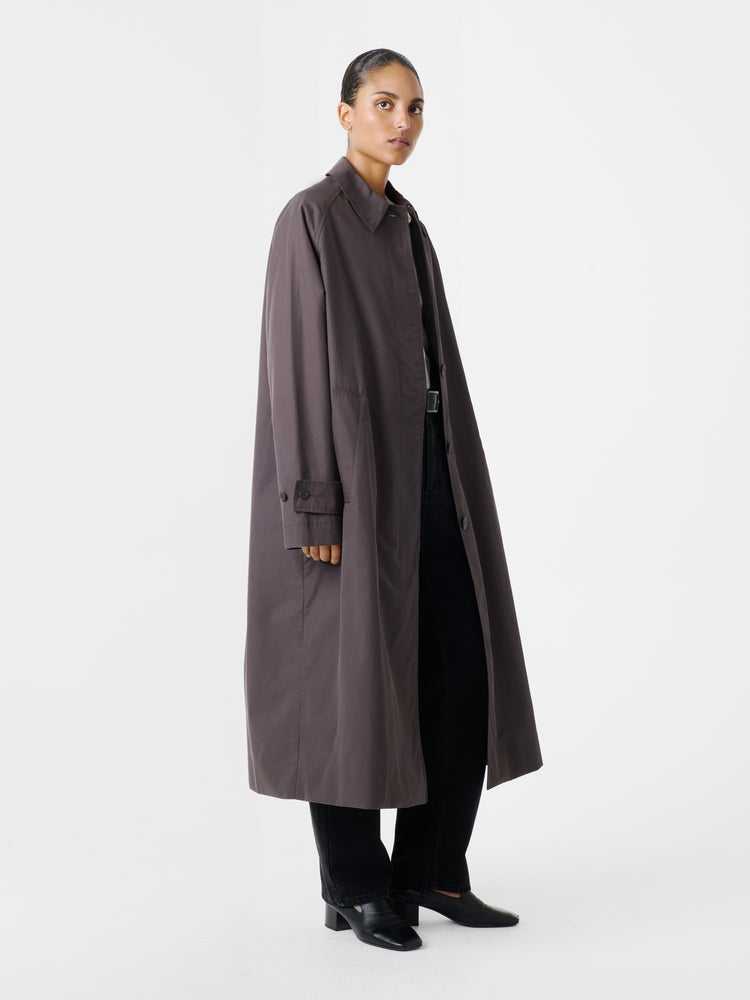 Holin Technical Cotton Coat in Cocoa
