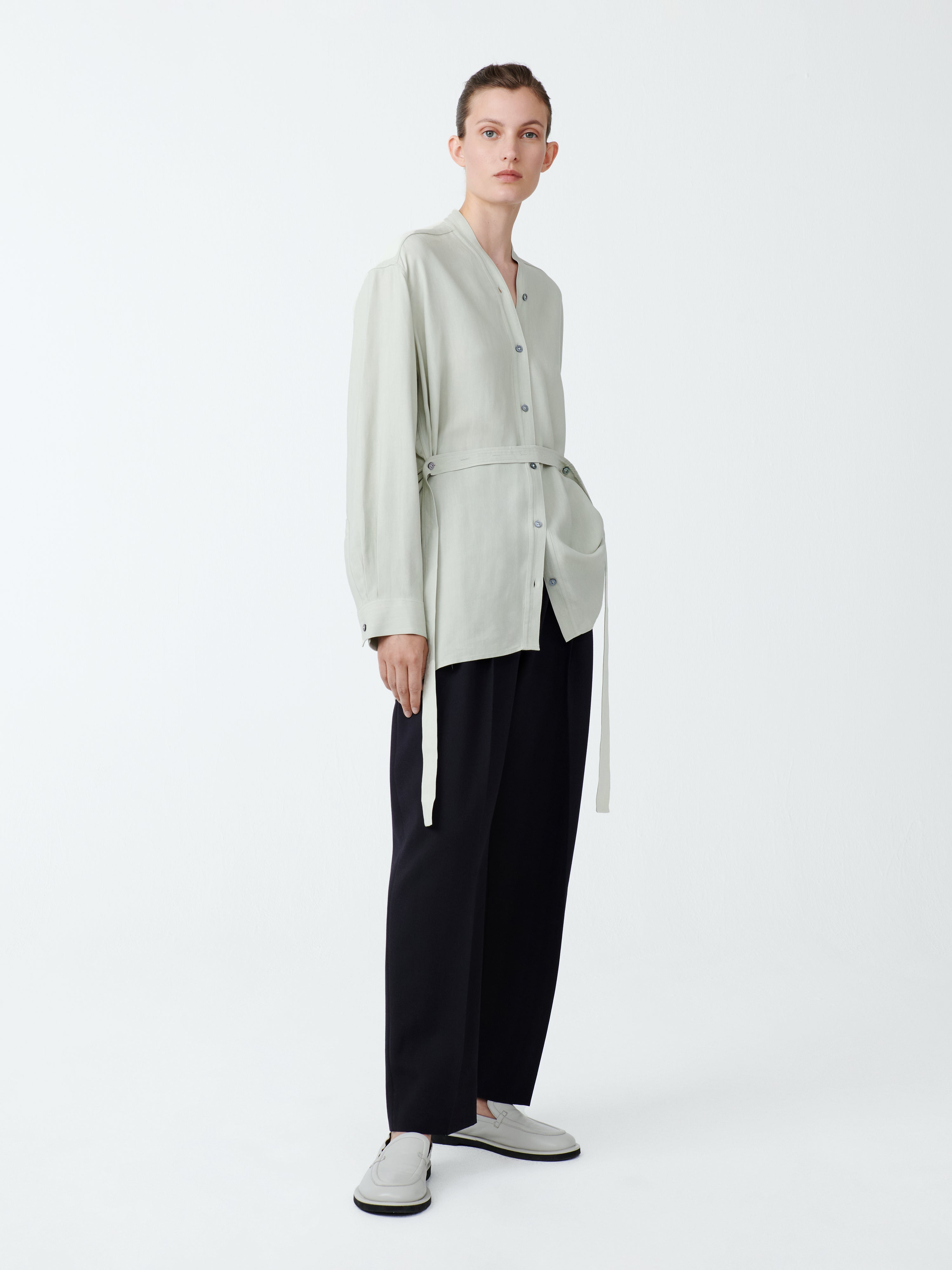 Lane Shirt in Dove | Collarless Shirt | Studio Nicholson