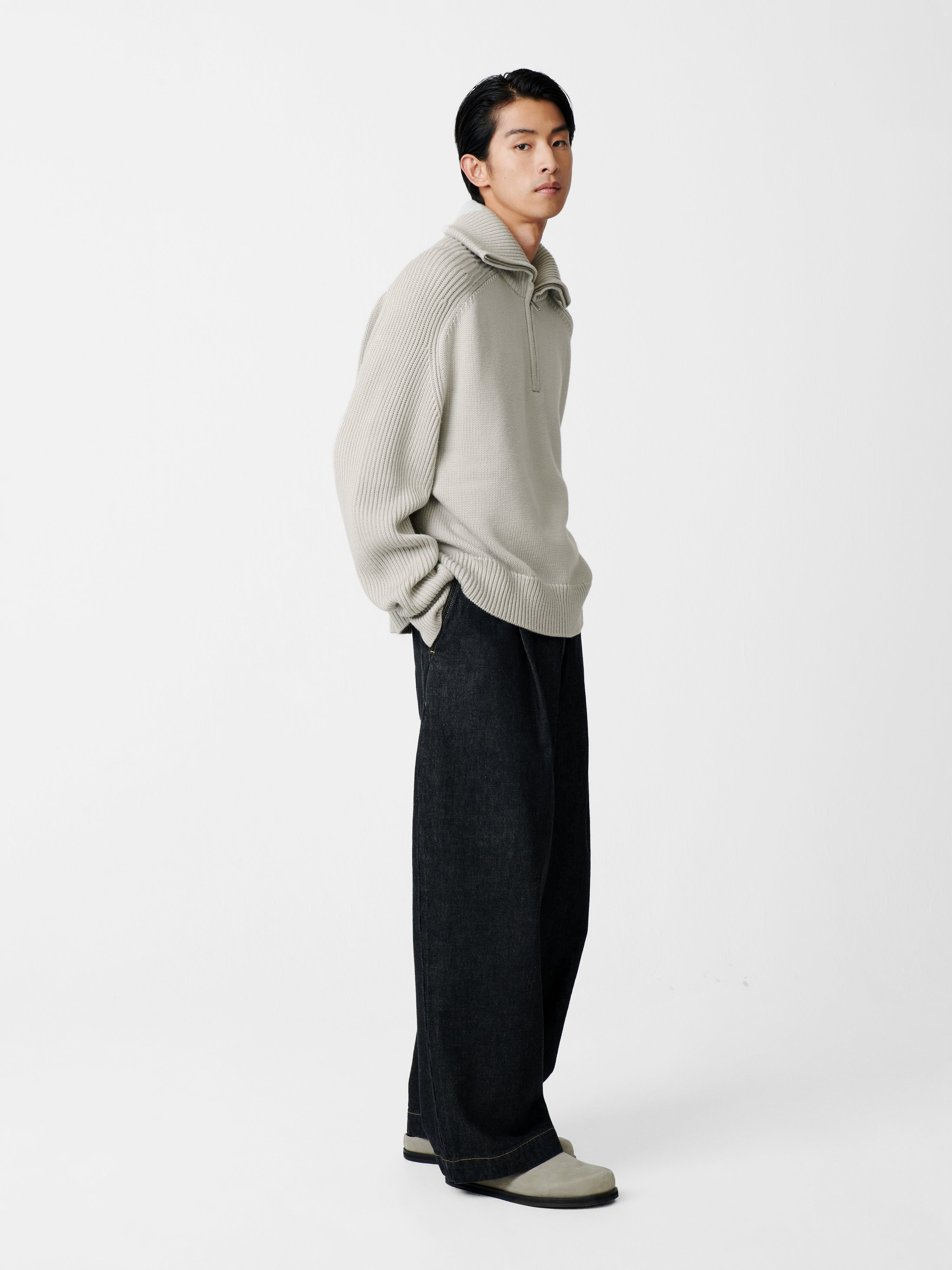 Level Knit in Pebble | Zipped Jumper | Studio Nicholson