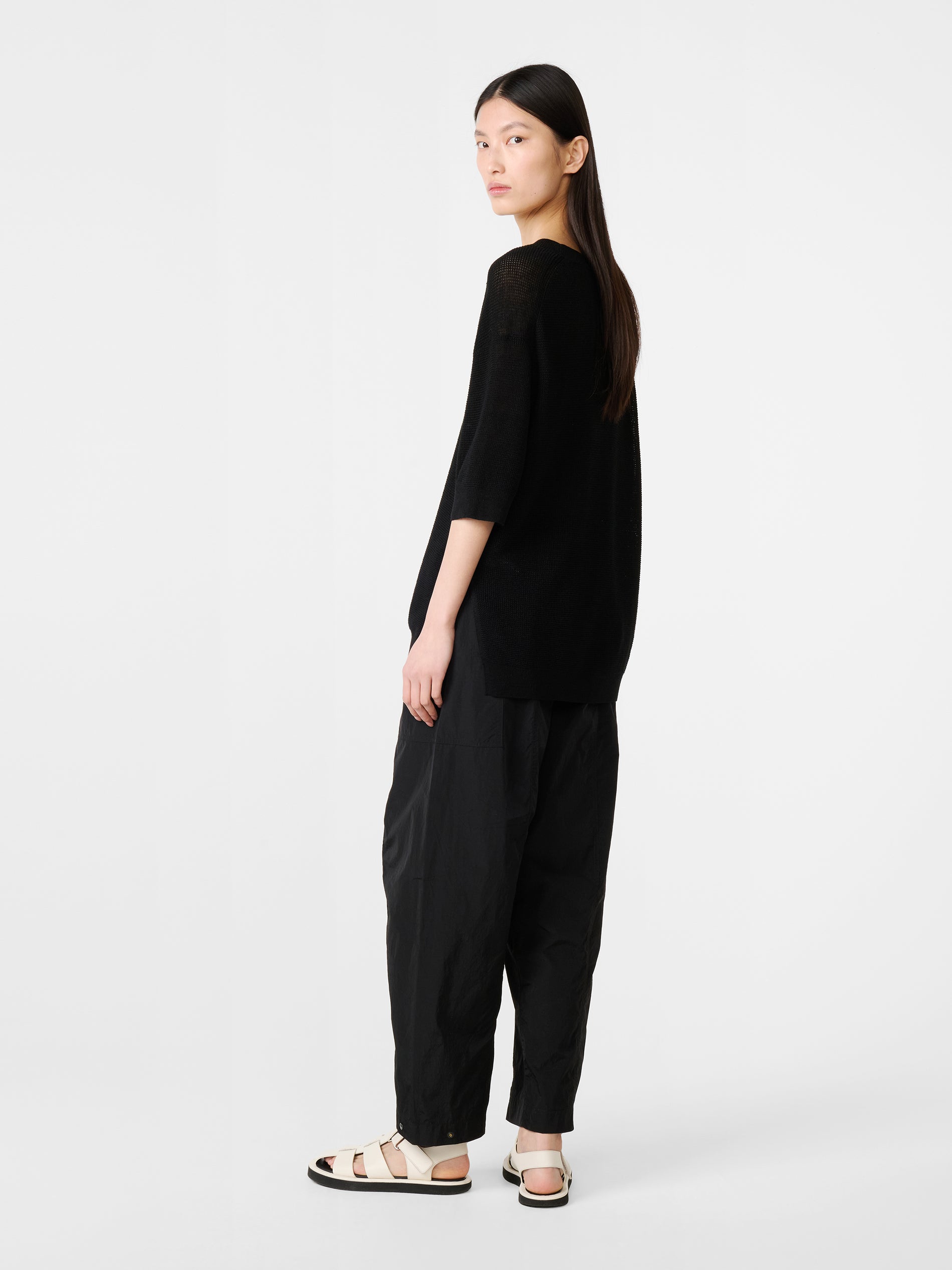 Lorca Nylon Drawstring Pant in Black