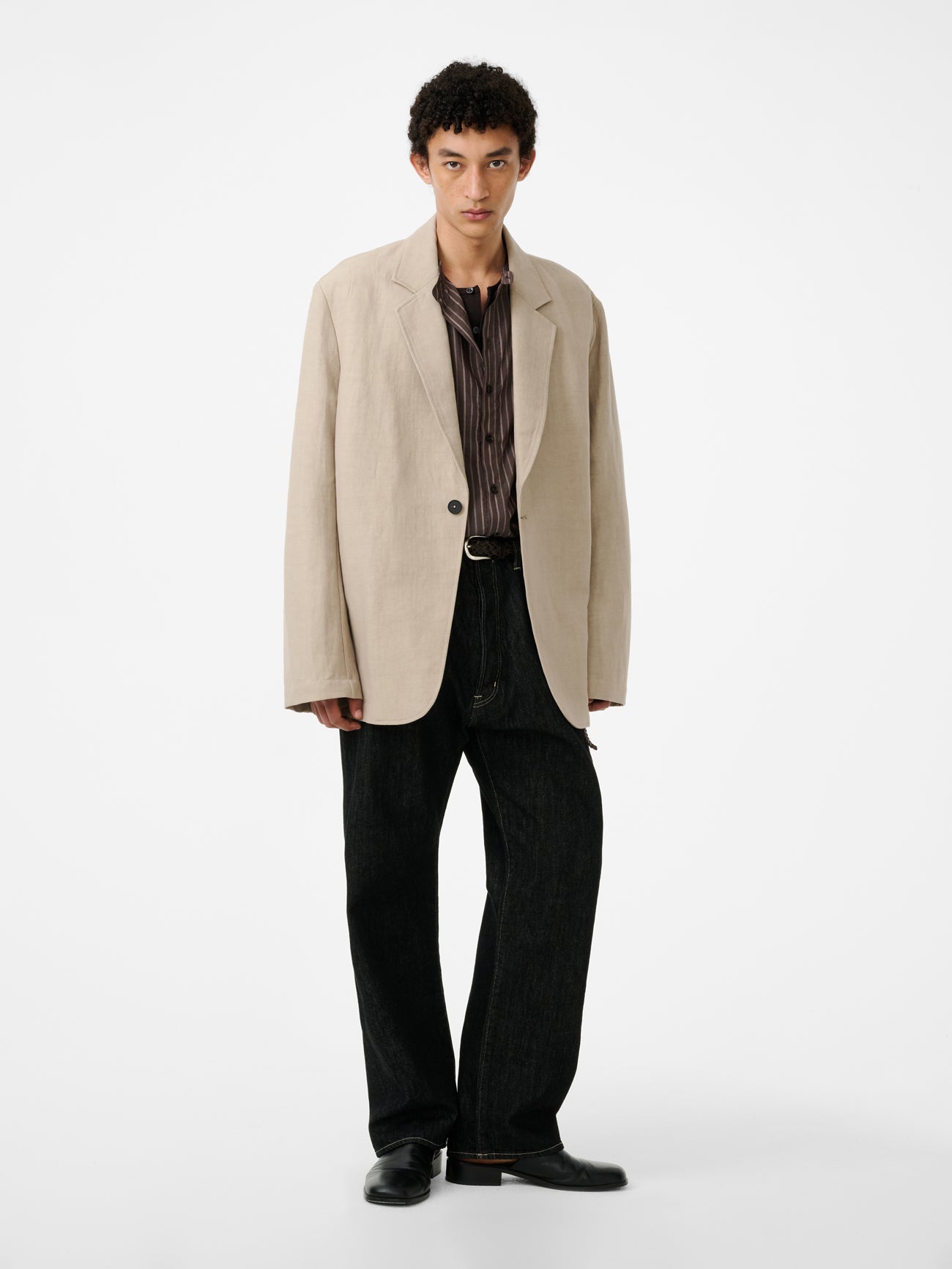 Marylebone Straight Leg Denim Pant in Black / White Weft