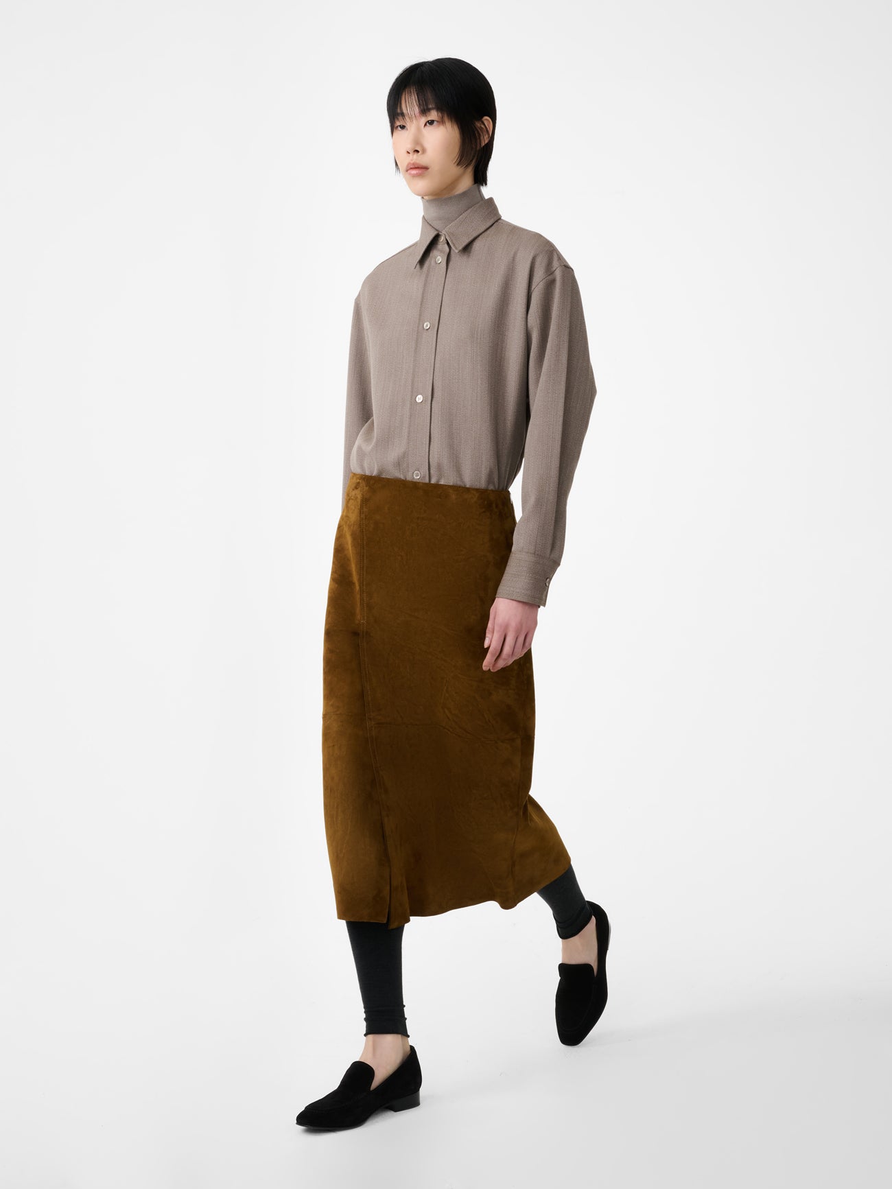 Melete Suede Skirt in Mustard