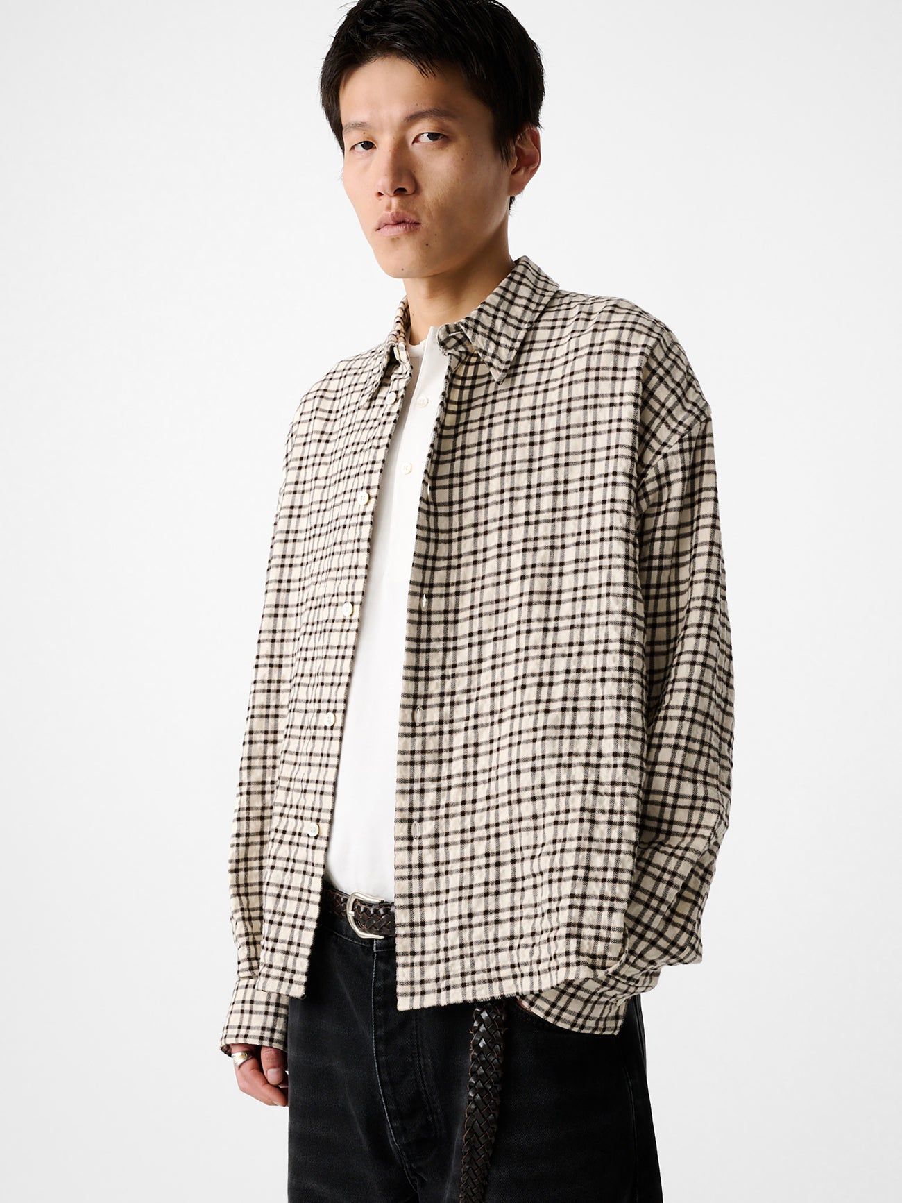 Nostra Shirt in Canvas / Black Check - Studio Nicholson