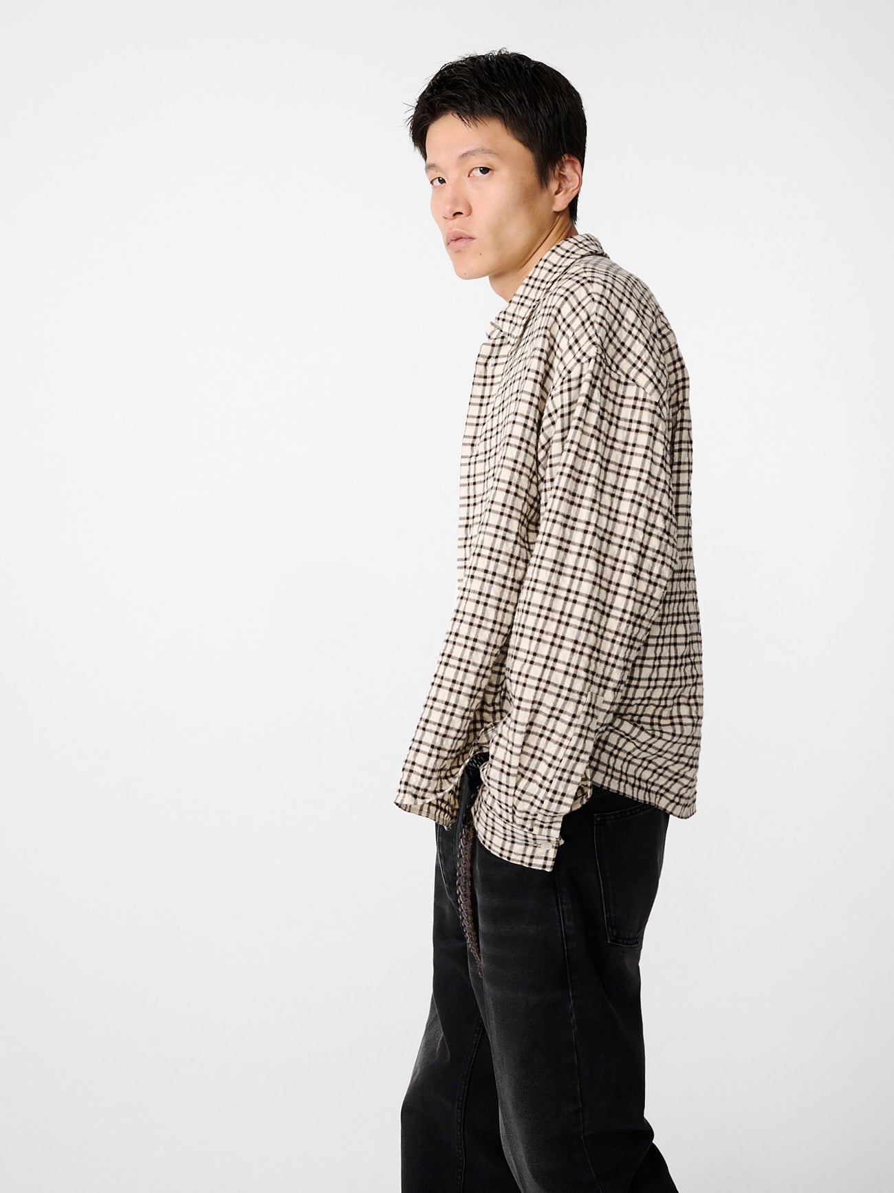 Nostra Shirt in Canvas / Black Check - Studio Nicholson