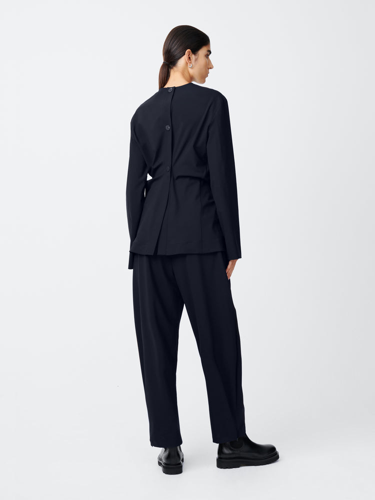 Ontaria Tropical Wool Top in Darkest Navy