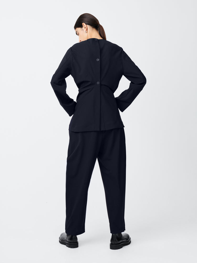 Ontaria Tropical Wool Top in Darkest Navy