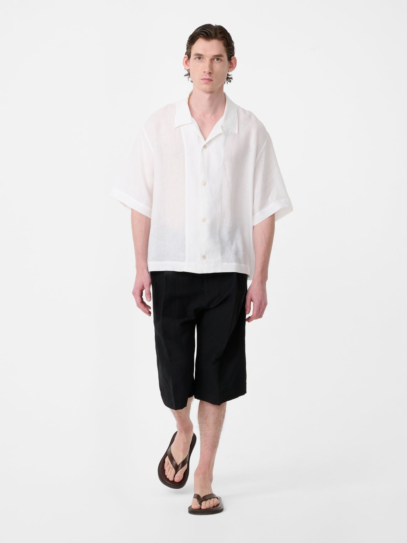 Oryn Short Sleeve Linen Shirt in Milk