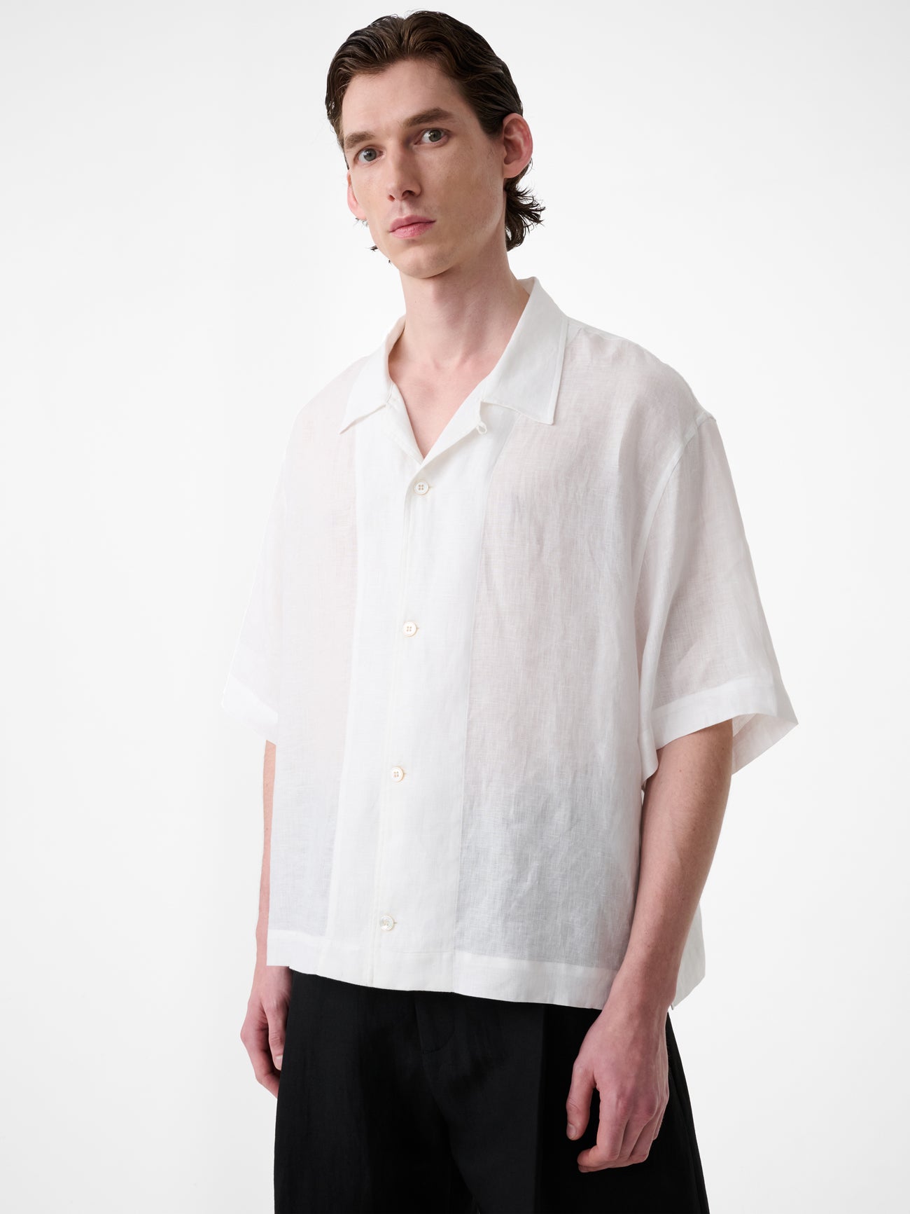 Oryn Short Sleeve Linen Shirt in Milk