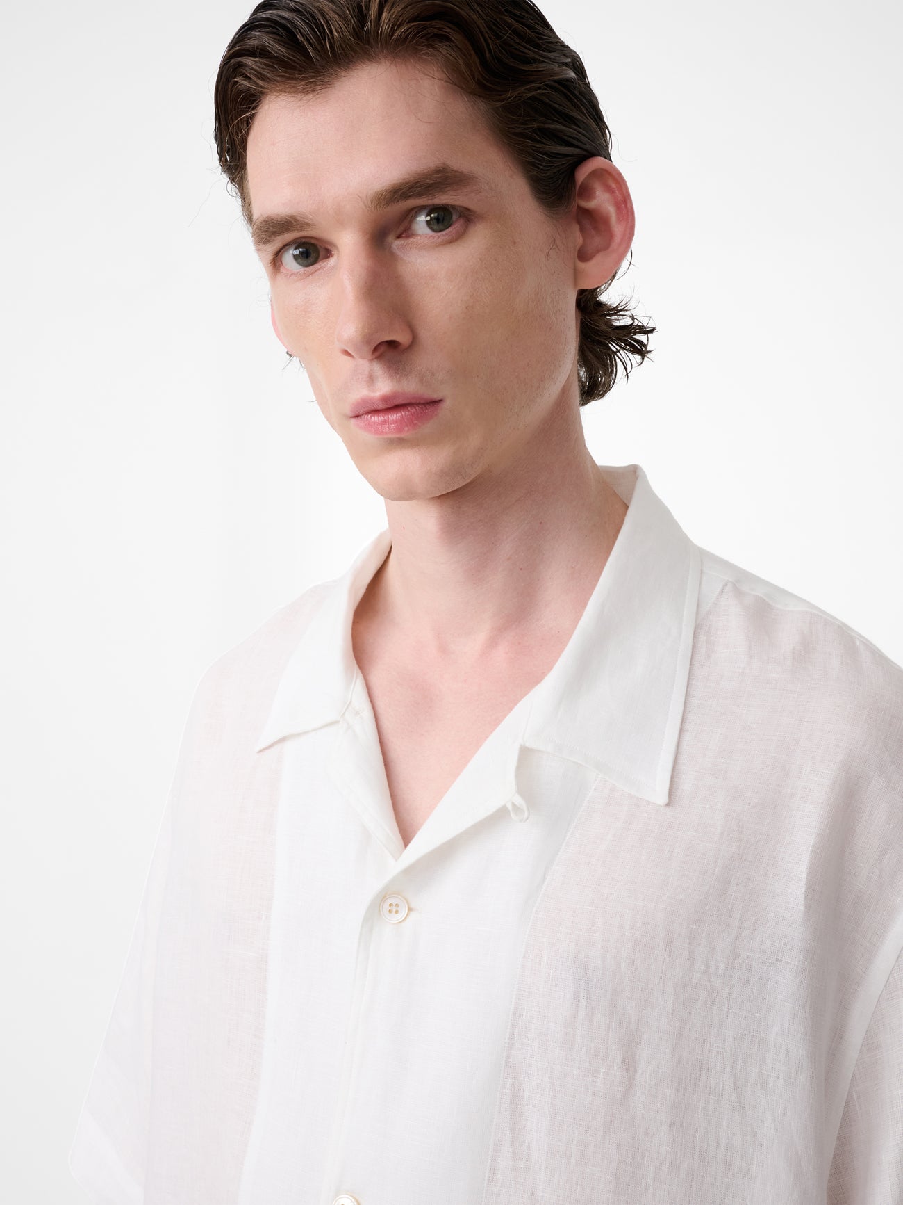 Oryn Short Sleeve Linen Shirt in Milk