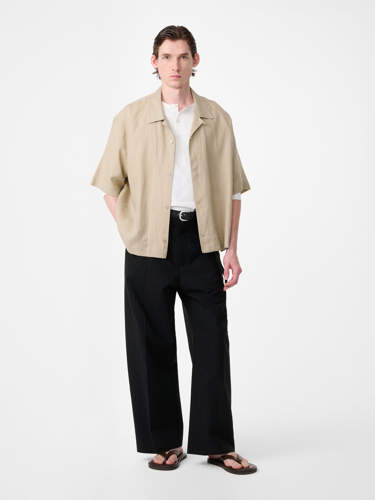 Oryn Short Sleeve Linen Shirt in Sand