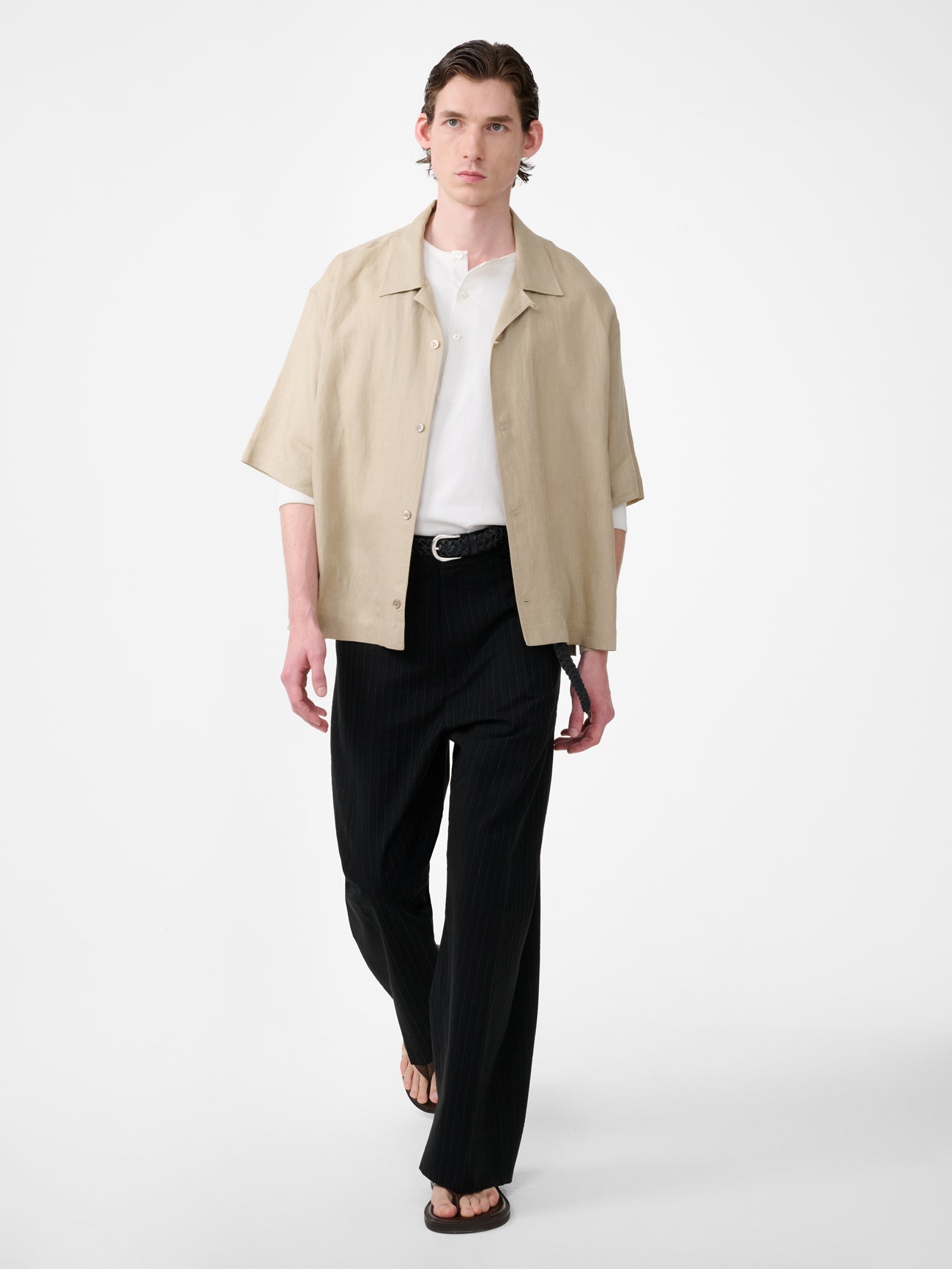 Oryn Short Sleeve Linen Shirt in Sand