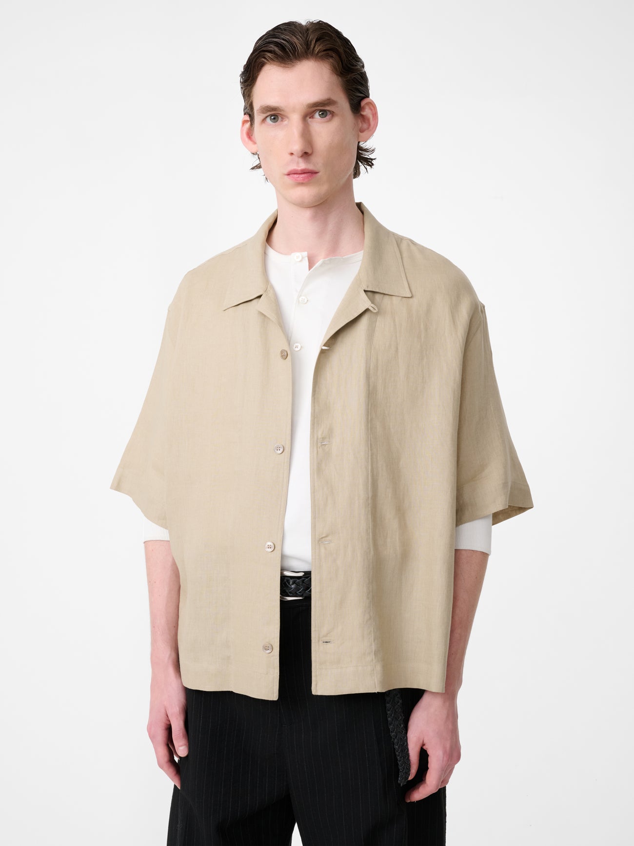 Oryn Short Sleeve Linen Shirt in Sand