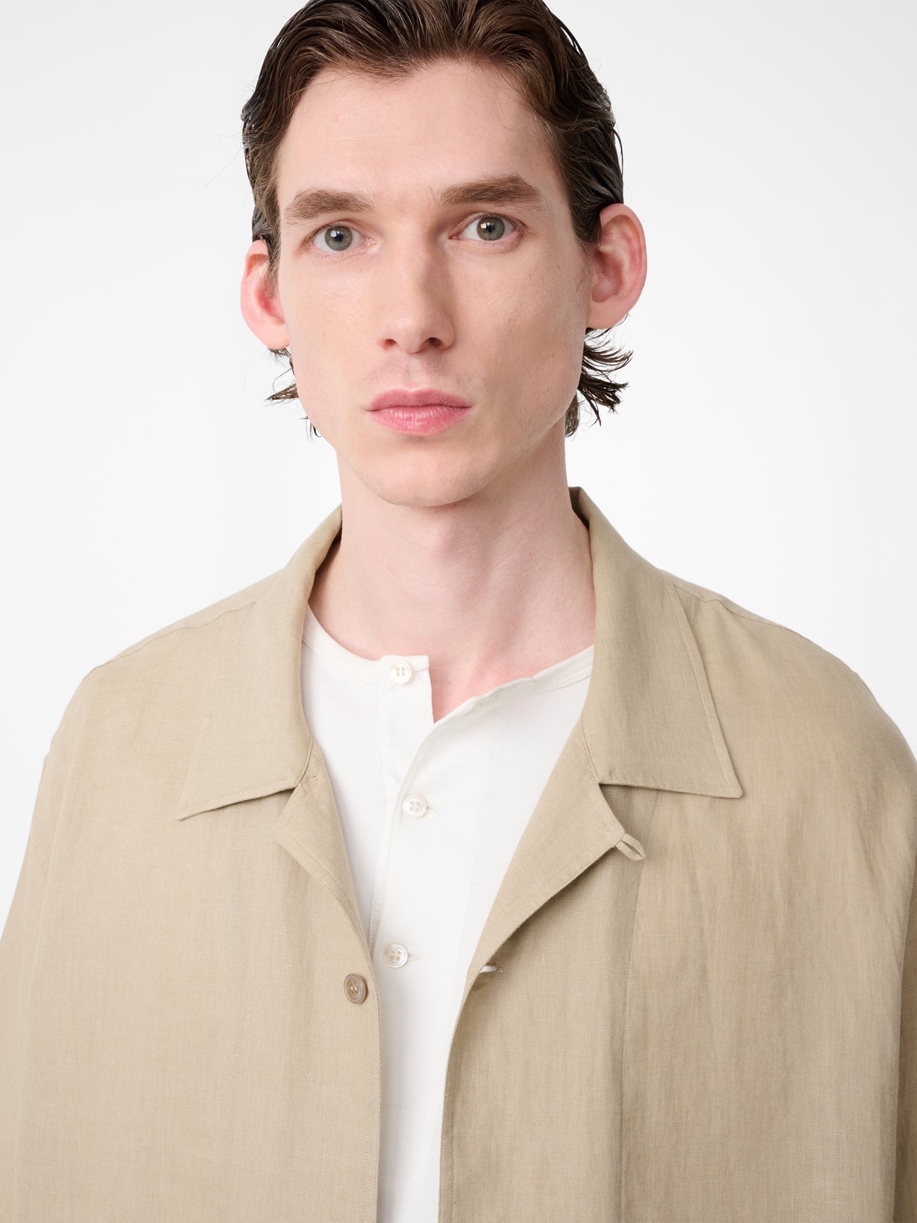 Oryn Short Sleeve Linen Shirt in Sand