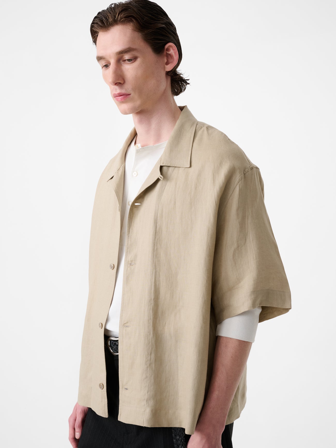 Oryn Short Sleeve Linen Shirt in Sand