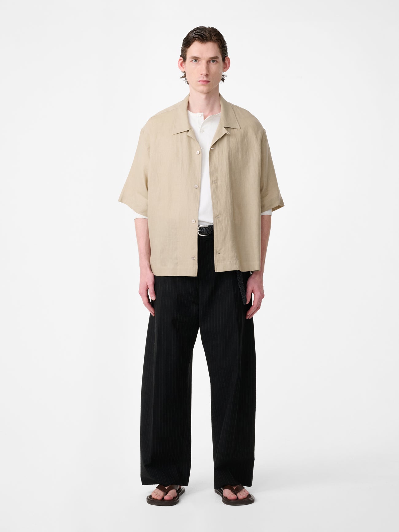 Oryn Short Sleeve Linen Shirt in Sand