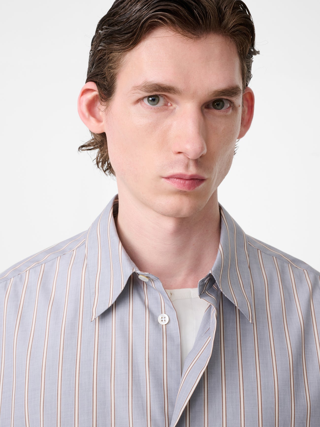 Sanko Short Sleeve Shirt in Grey / Brown Stripe