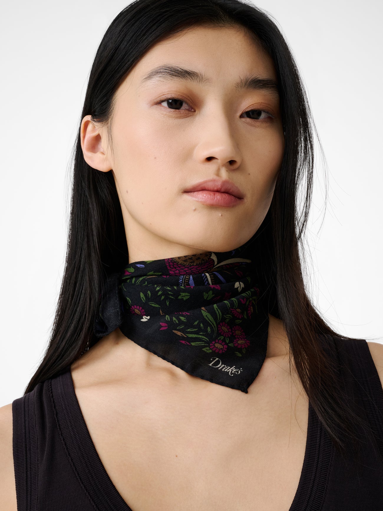 Designer Wool Silk Pocket Square Scarf | Navy | Studio Nicholson