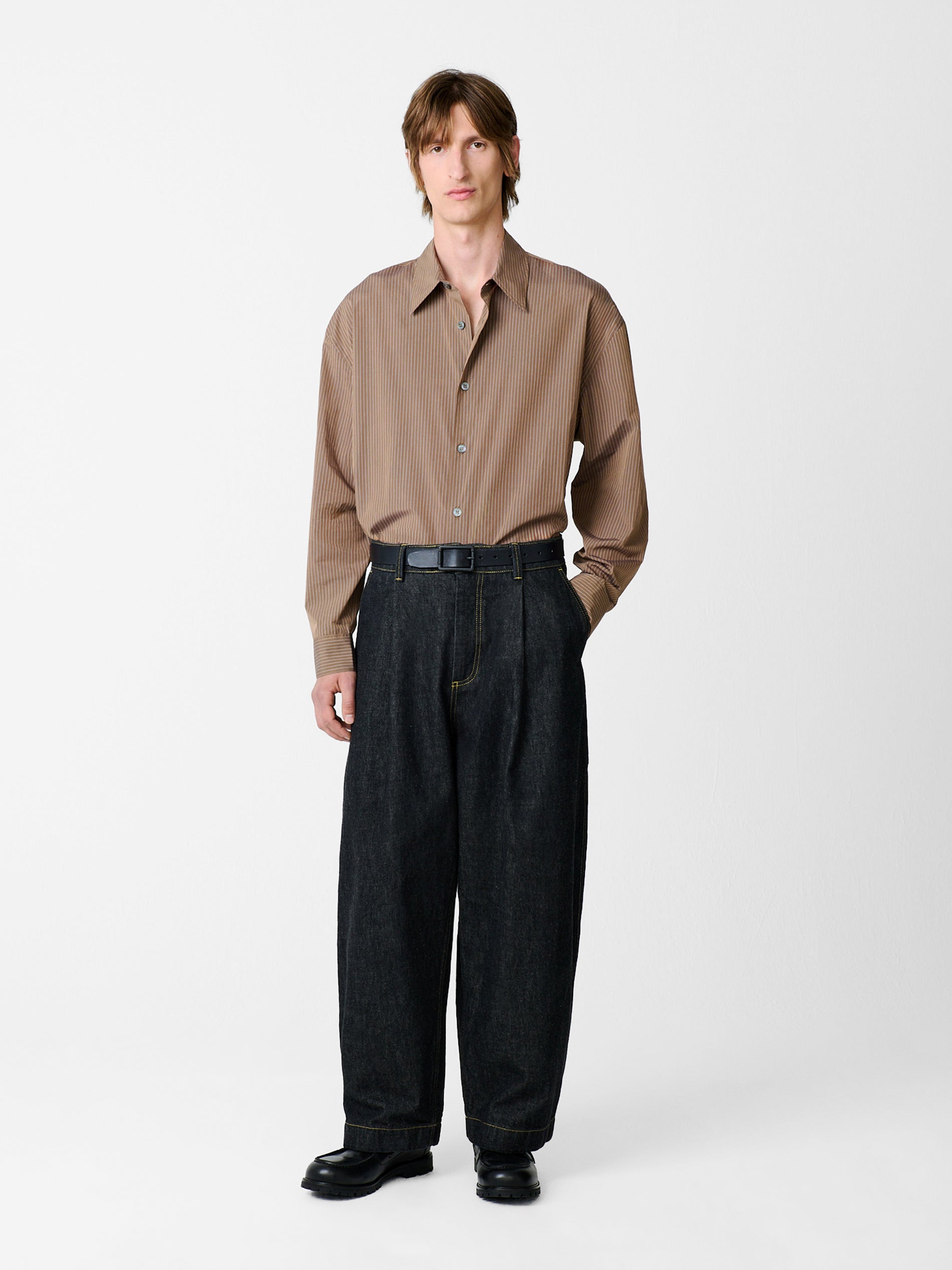 Strike Shirt in Toffee Stripe - Studio Nicholson